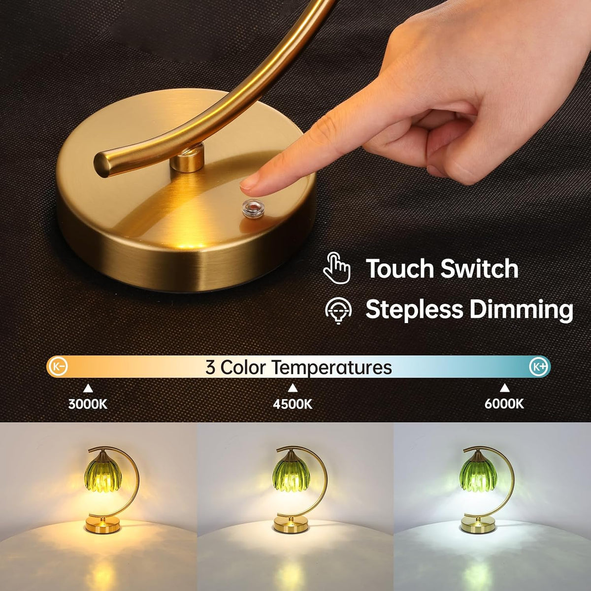 Shenmoyl Set of 2 Tulip Table Lamp, 5200mAh Cordless Touch Control Table Lamp with 3 Color Temps & Stepless Dimming