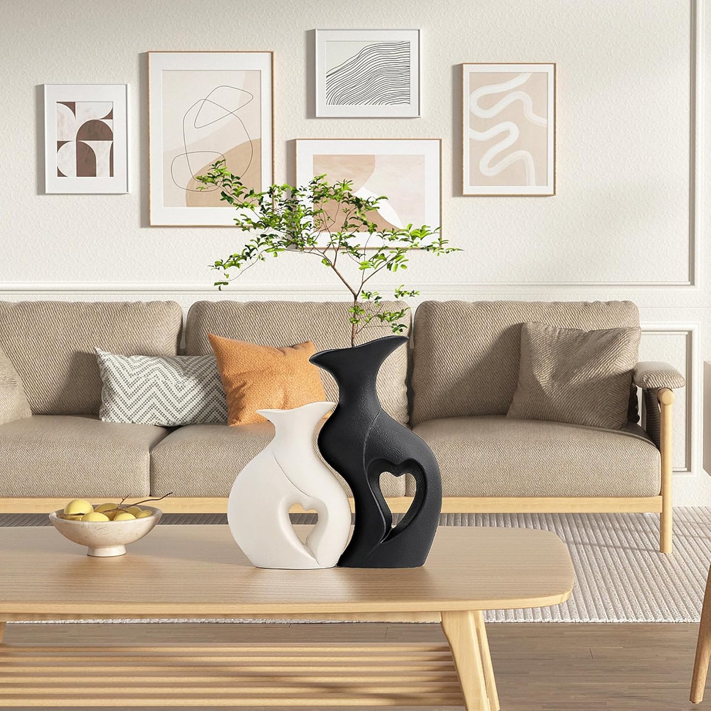 Modern Boho Hollow Flower Vases / Standard Black and White / Set of 2