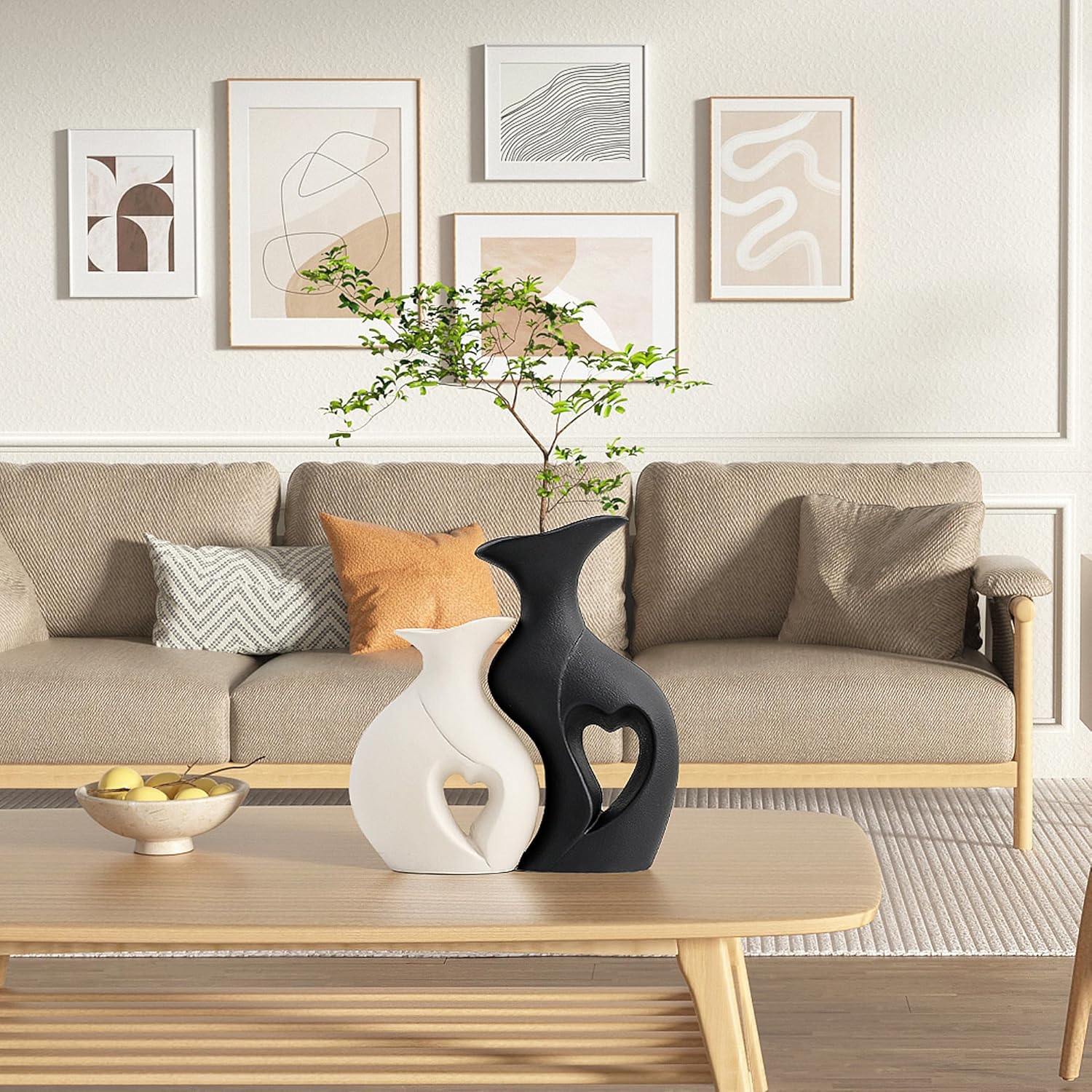 Modern Boho Hollow Flower Vases / Standard Black and White / Set of 2