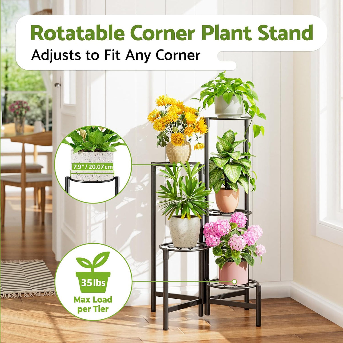 Plant Stand 5 Tier Indoor Metal Flower Shelf for Multiple Plants Corner Tall Flower Holders for Patio Garden Living