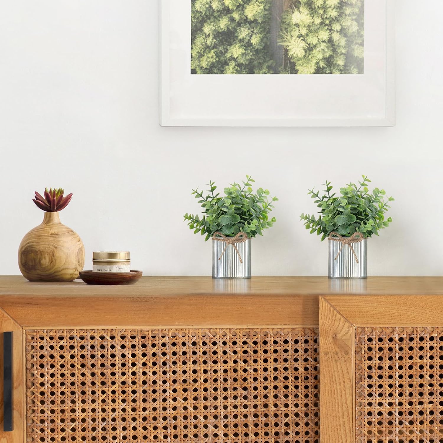 2 Packs Small Fake Plants in Farmhouse Galvanized Pots Table Centerpiece Mini Faux Eucalyptus Potted