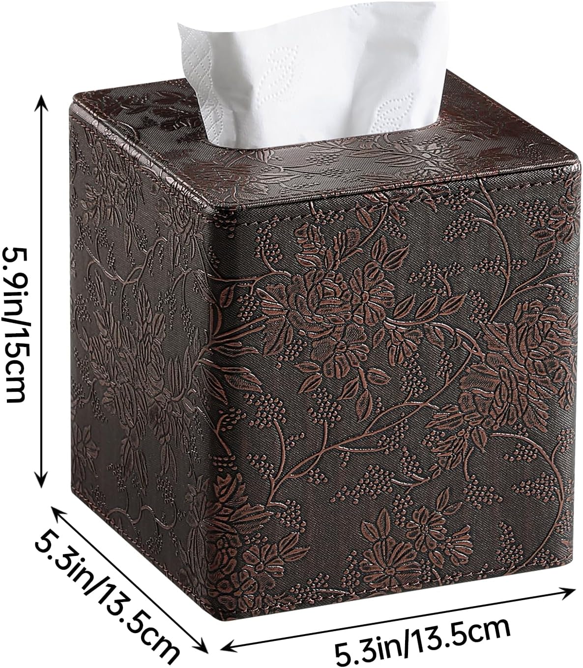 Square Tissue Box Cover / Brown Grape Pattern