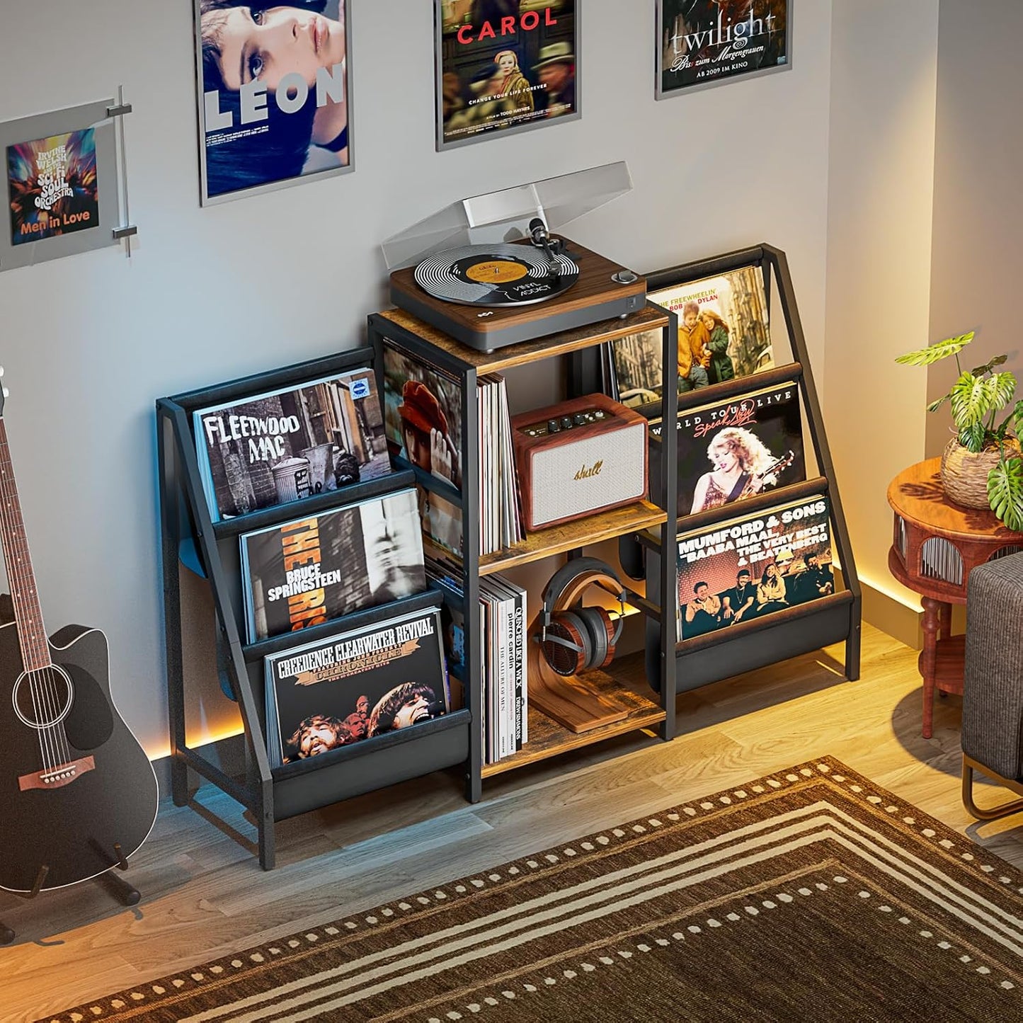Record Player Stand with Vinyl Storage, Record Player Table with Vinyl Record Storage Up to 280 Albums, Turnta ble