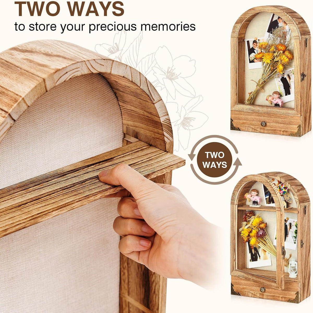 DGWJSU Shadow Box Frame 10x16 Large Shadow Boxes Display Cases with Linen Back and Removable Shelves and Drawers