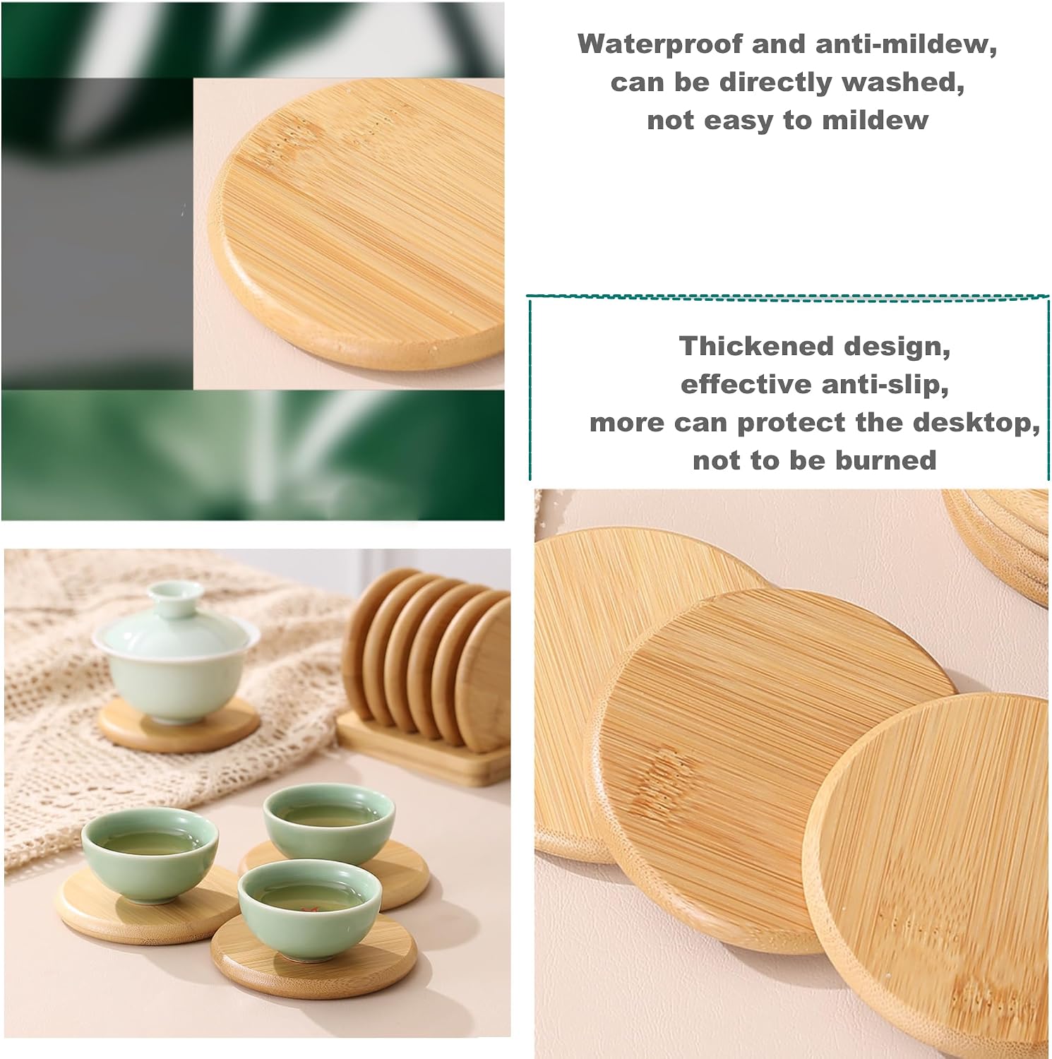 Coaster Set Holder Included / Round / Natural / Set of 6