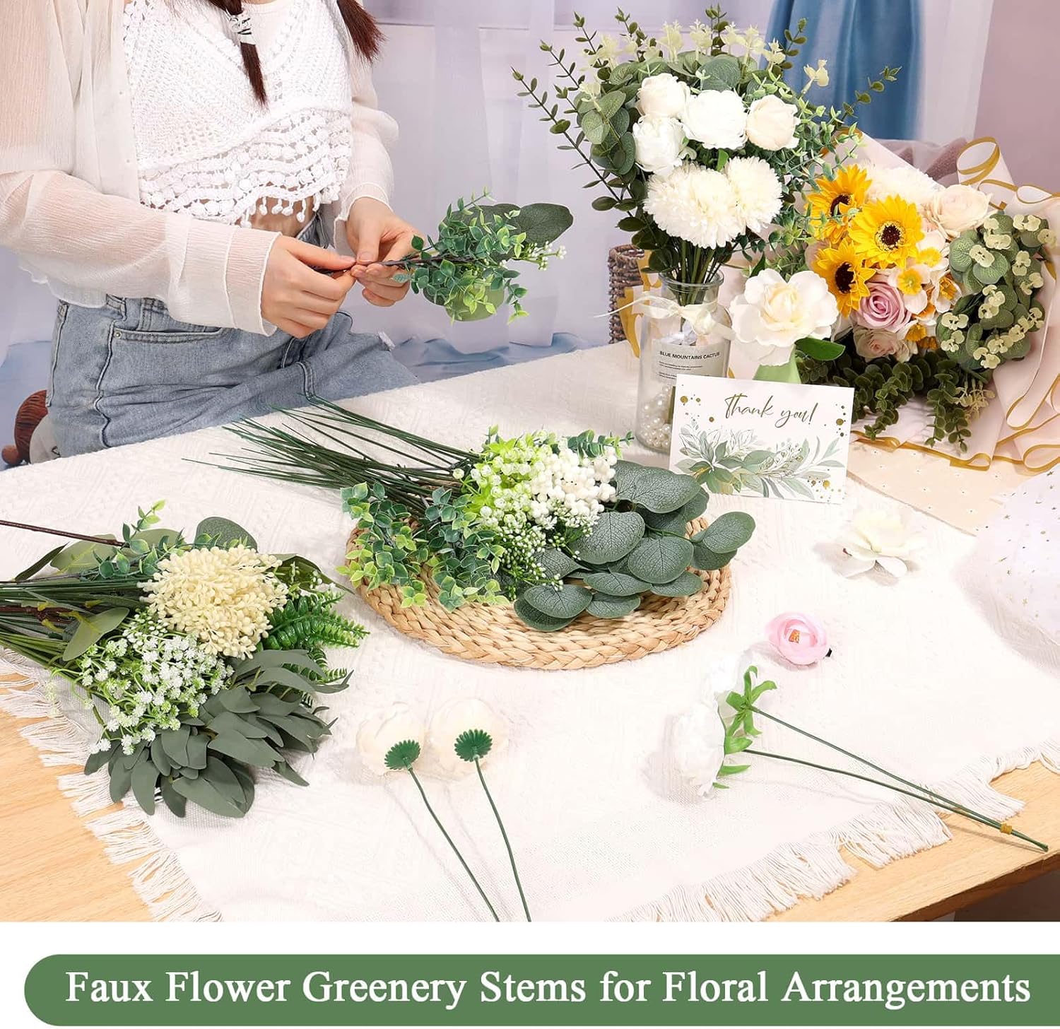 Mixed Artificial Eucalyptus Stems Flowers Bulk / Silver / Set of 120