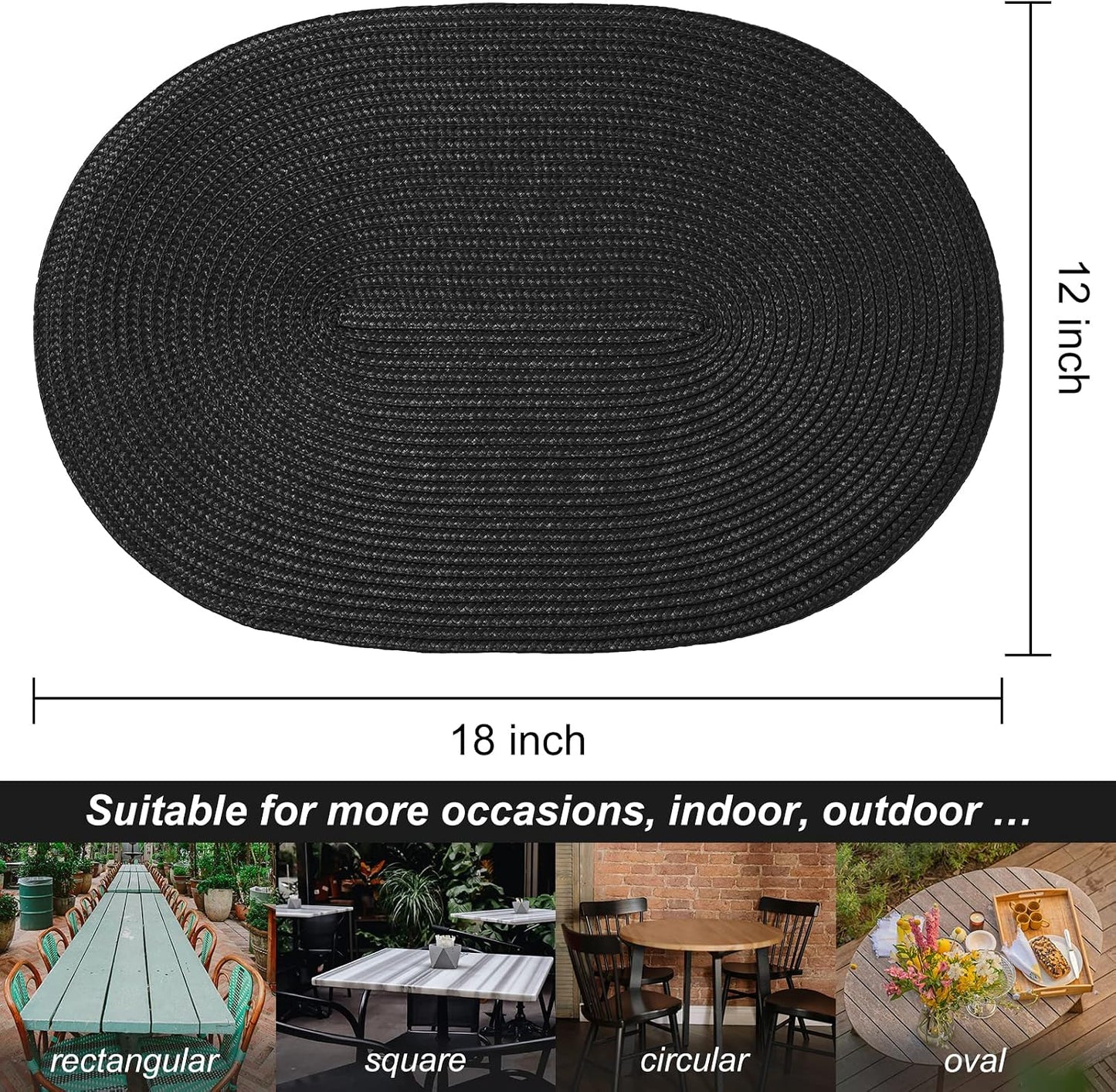AHHFSMEI Placemats Set of 8 for Dining Table Washable Woven Non-Slip 18x12 inches Placemat Heat-Resistant Durable Table