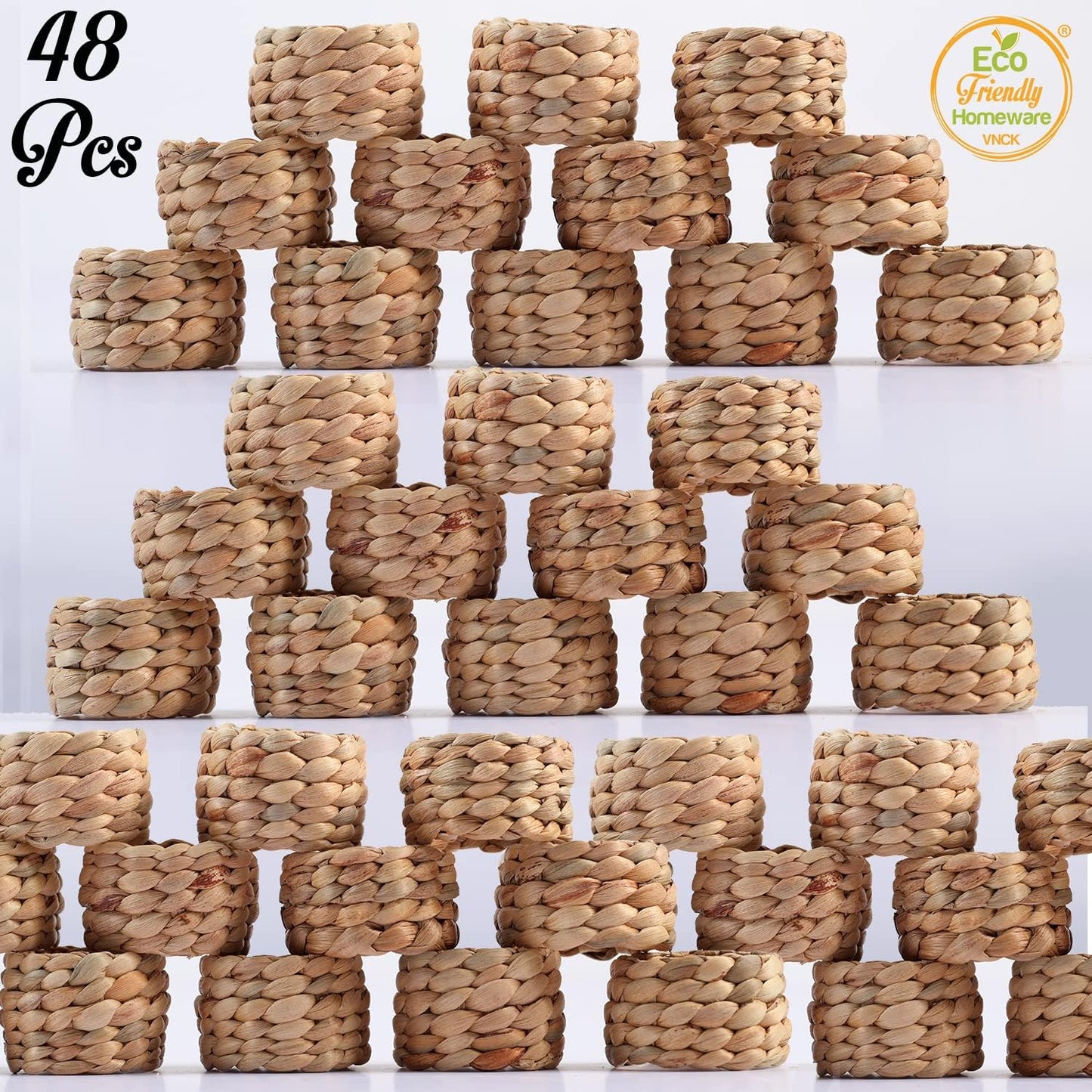 48 Pcs Boho Napkin Rings Bulk, Woven Water Hyacinth Napkin Ring Set of 48 for Wedding Reception, Thanksgiving &