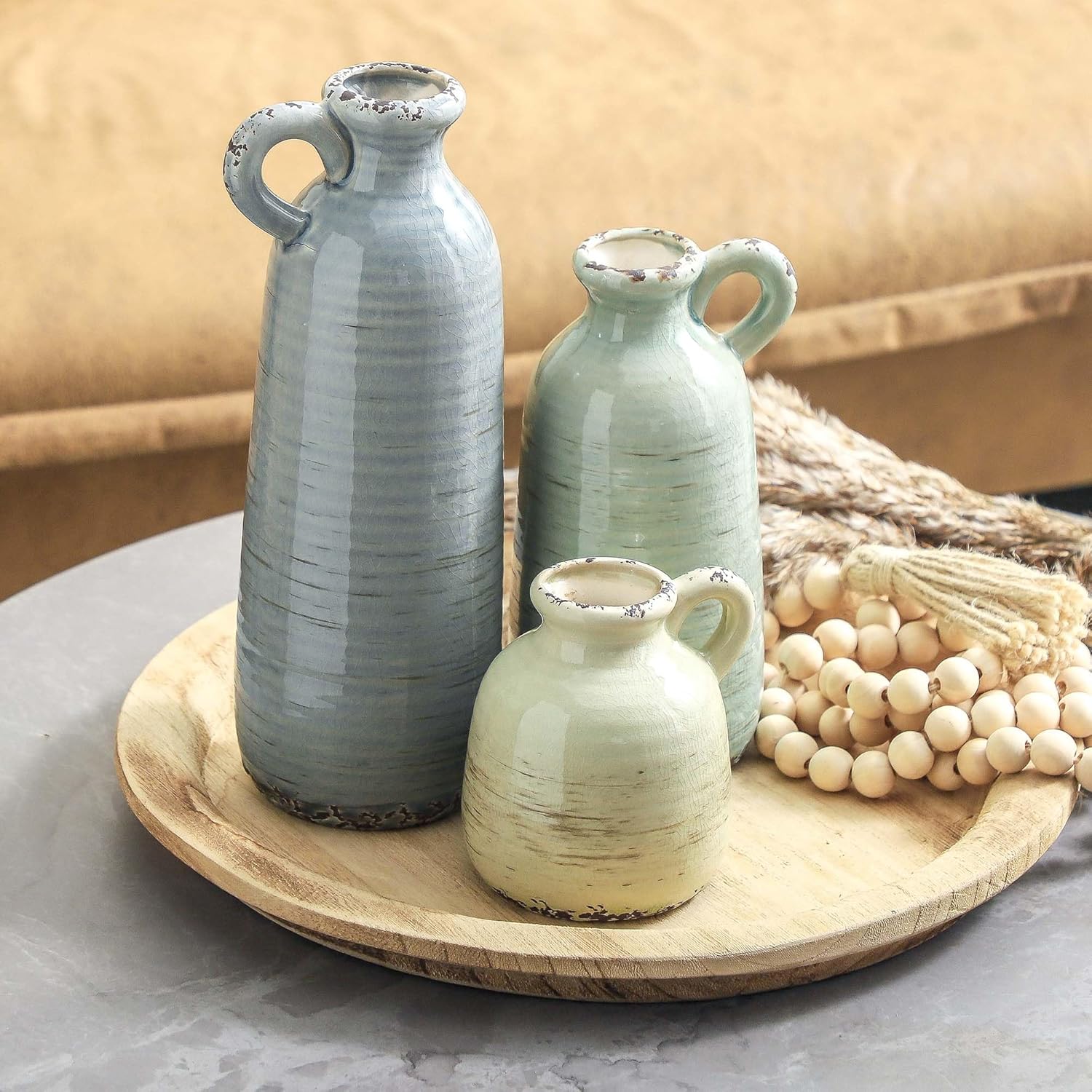 Ceramic Vase / 010 Vase Set with Handle - Multicolor / Set of 3