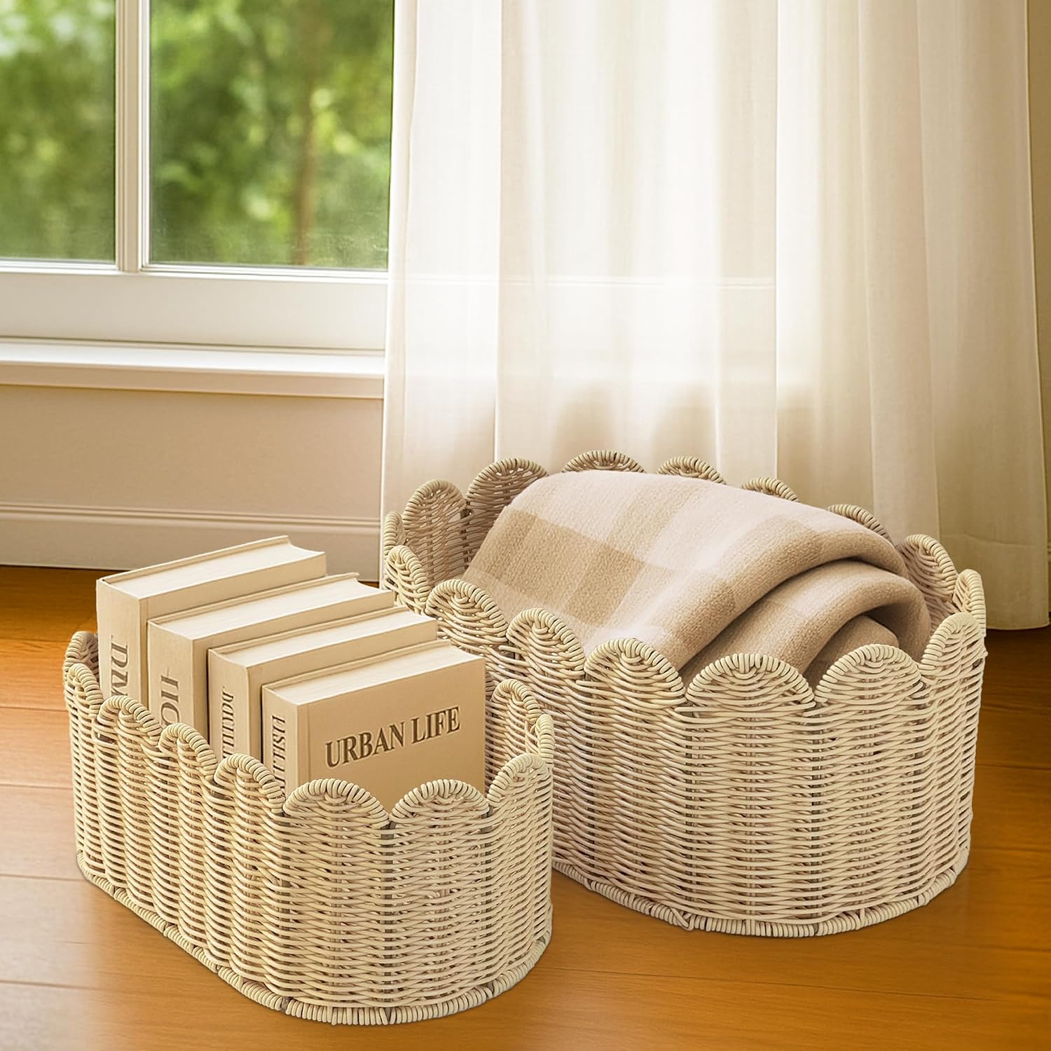 Woven Baskets / Rattan Picnic Basket / Natural / Set of 2