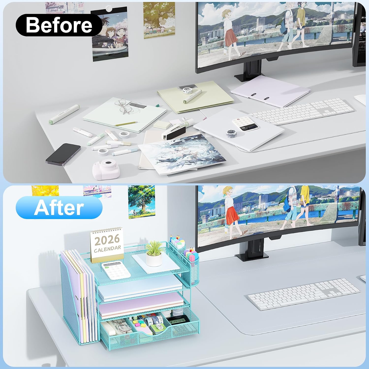 gianotter Desk Organizers and Accessories with File Holder, 4-Tier Desk Accessories & Workspace Organizers with Drawer