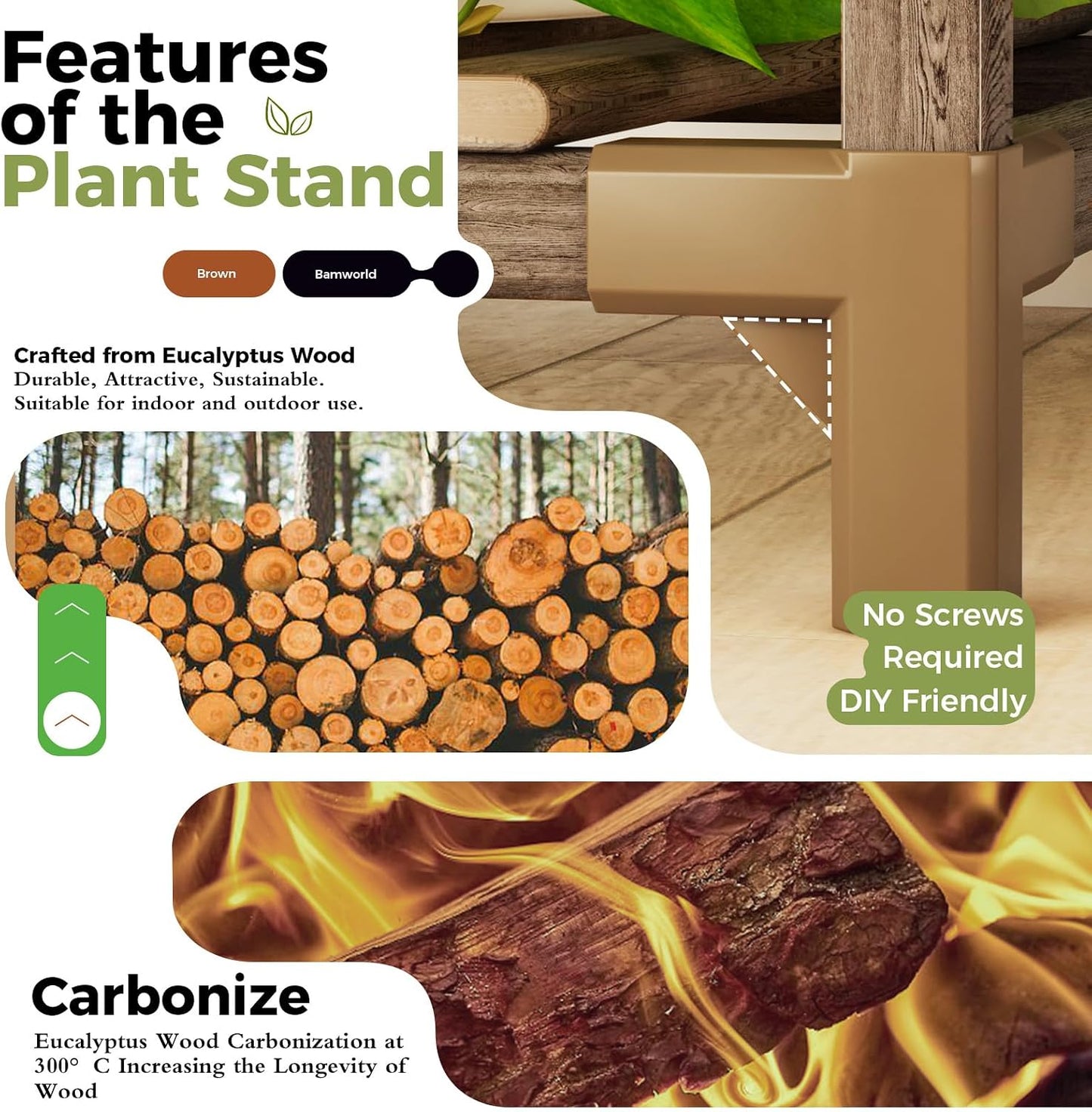 Bamworld Plant Stands Indoor 4 Sets Plant Shelves Outdoor | Wooden Plant Holder for Multiple Plants Flower Stands for
