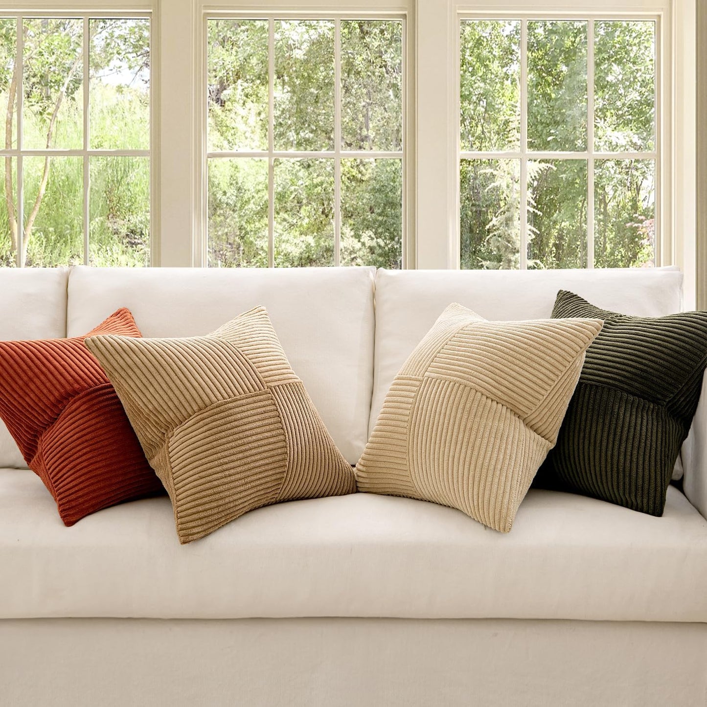 Rust-Olive Green Decorative Throw Pillow Covers Boho / 18 x 18 / Rust Olive Green / Set of 4