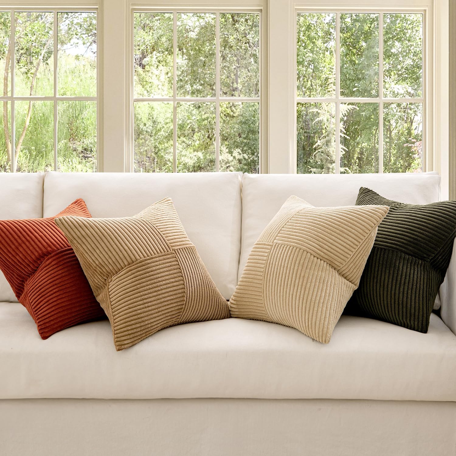 Rust-Olive Green Decorative Throw Pillow Covers Boho / 18 x 18 / Rust Olive Green / Set of 4