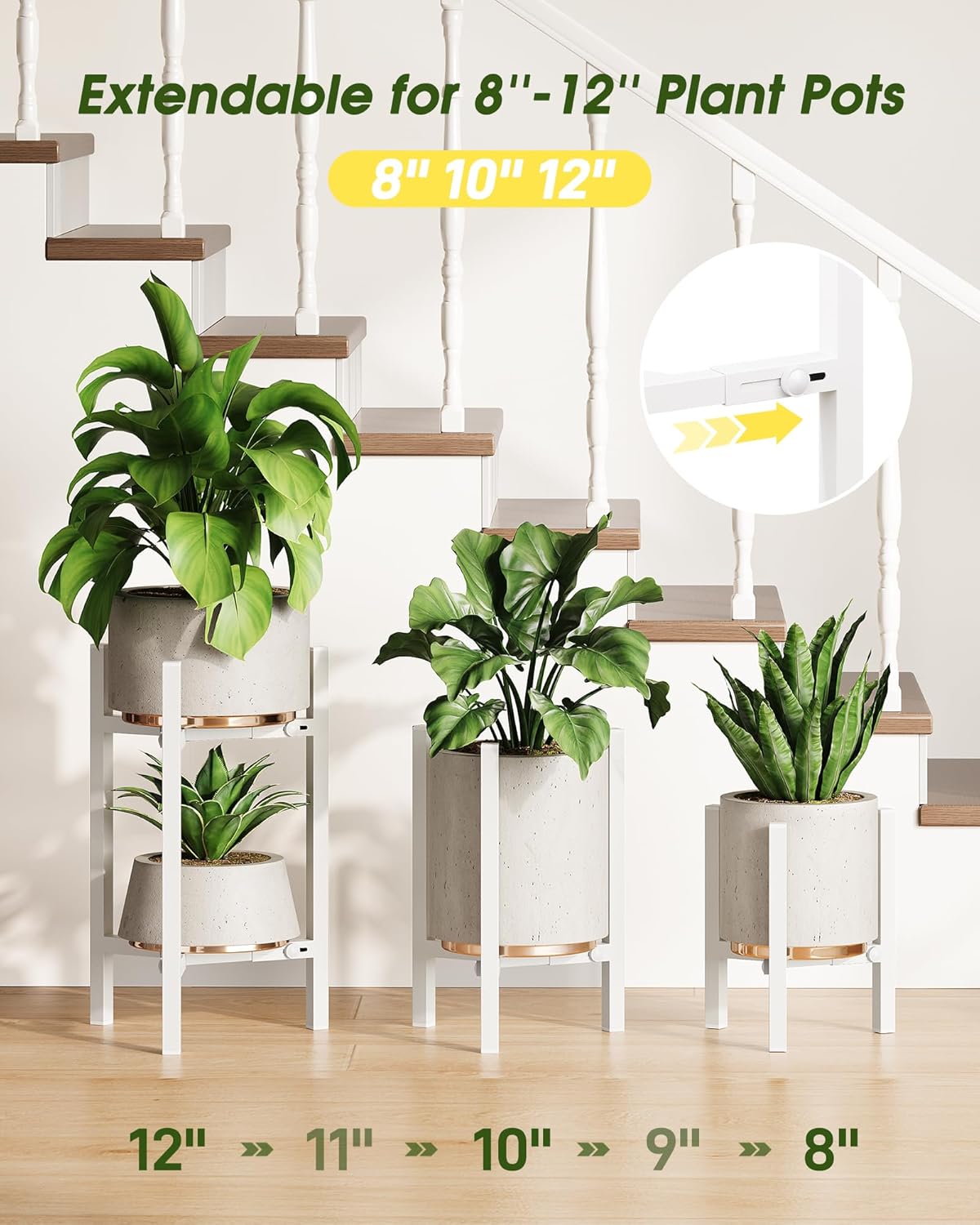 3 Pack Plant Stand Indoor Adjustable, Metal Modern Indoor Plant Stand, Heavy Duty Single Plant Stands Outdoor Corner
