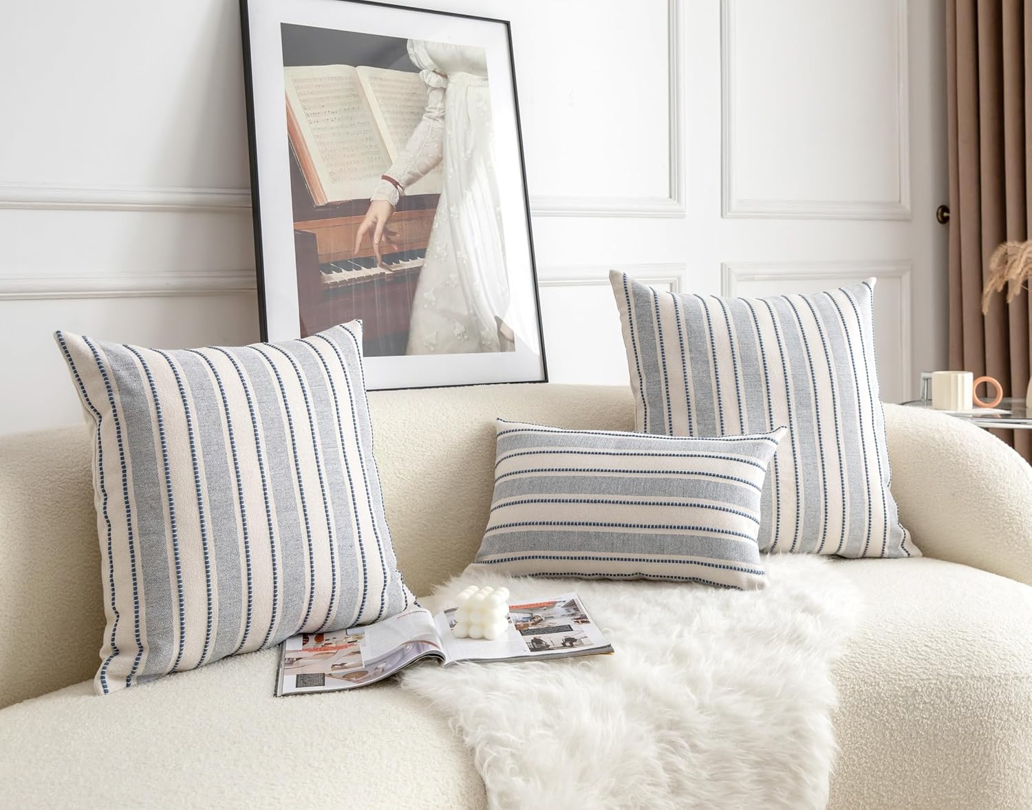 Farmhouse Textured Pillow Case / Classic Blue / 18 x 18 / Set of 2