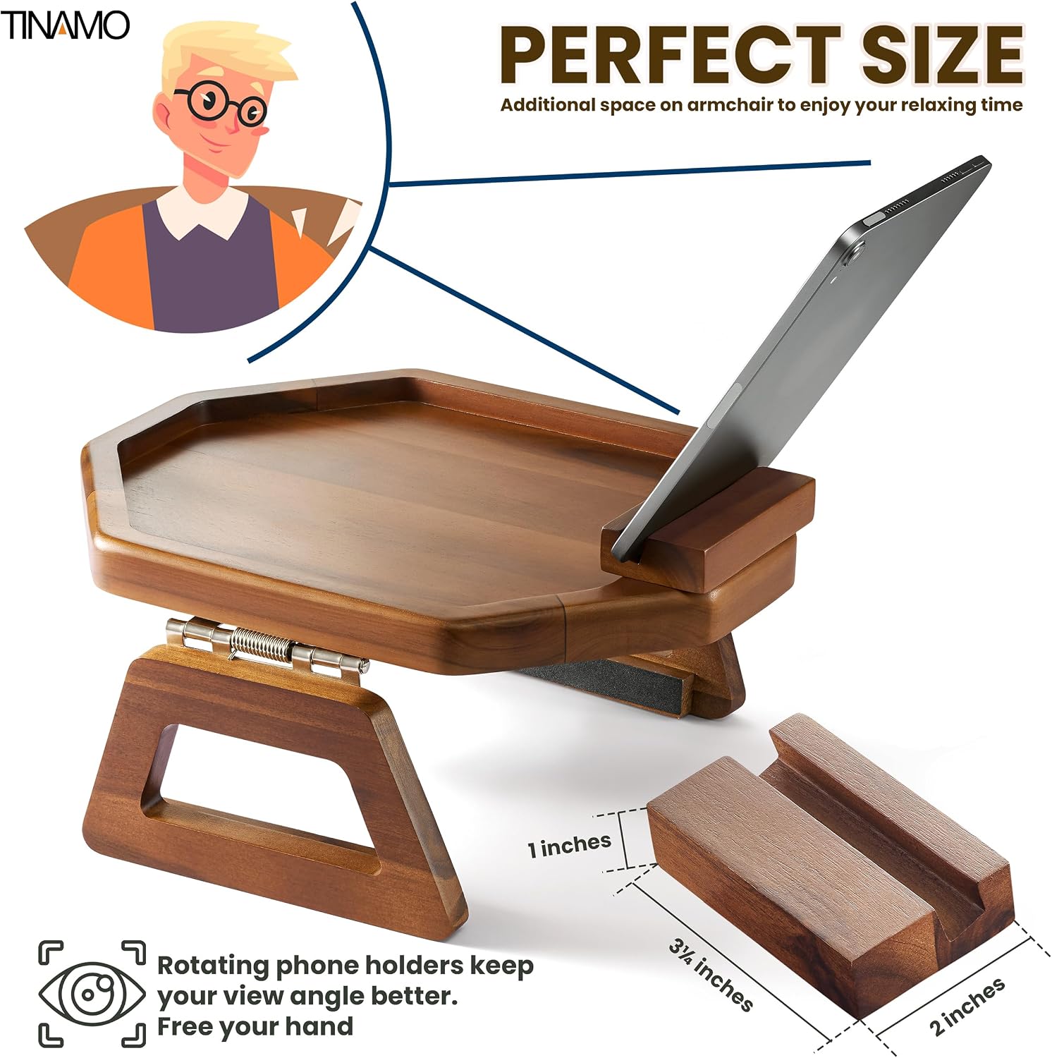 Clip on Tray / Acacia / Octagon Phone Holder