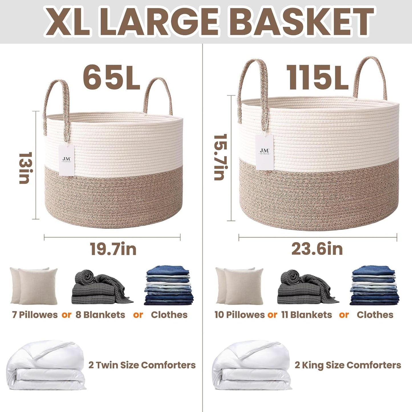Extra Large Blanket Basket / White&brown / 65L