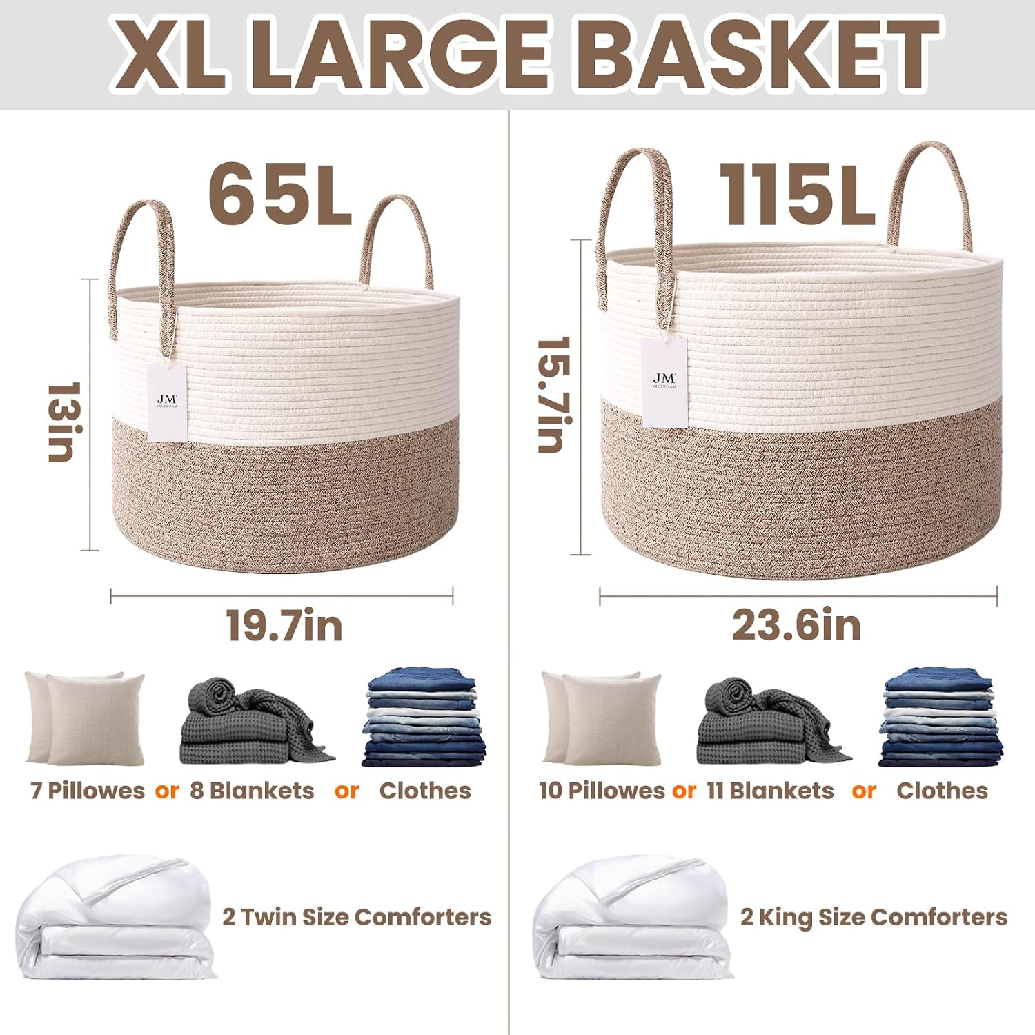 Extra Large Blanket Basket / White&brown / 65L