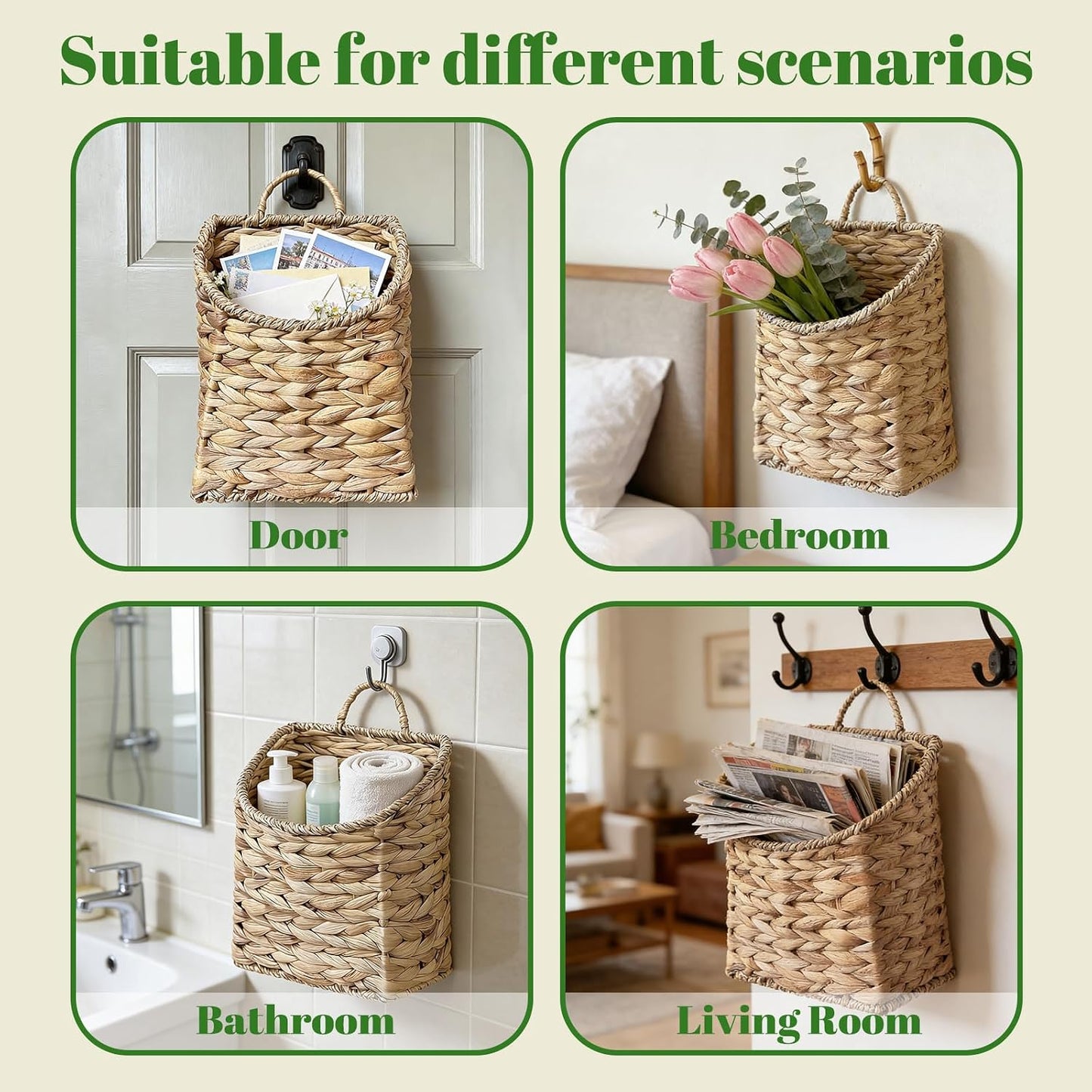 Water Hyacinth Woven Basket for Front Door / Boho