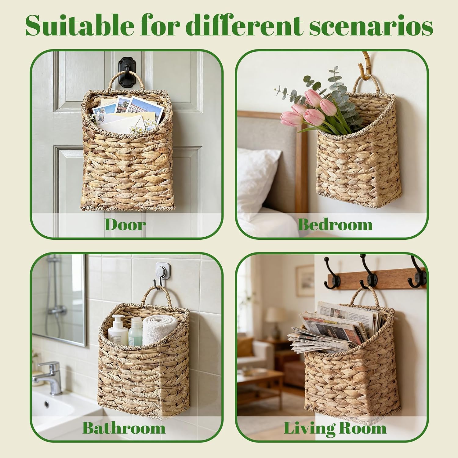Water Hyacinth Woven Basket for Front Door / Boho