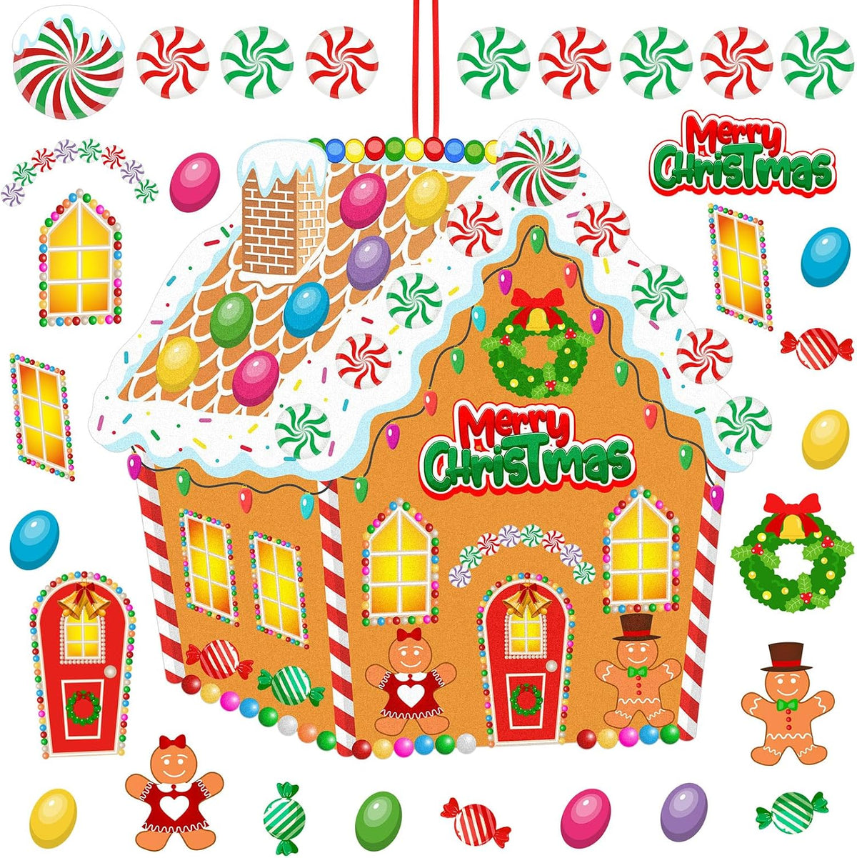 WovWeave DIY Felt Christmas Gingerbread House Decorations 3.1 x 2.9 ft