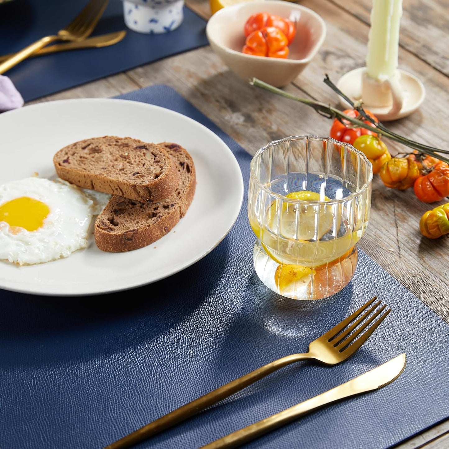 DOLOPL Navy Blue Placemats Set of 6, Wipeable Faux Leather Place Mats | Leather-look, Easy Clean,Washable, Heat