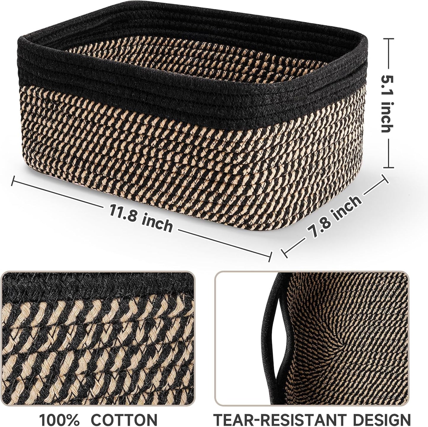 Small Woven Baskets / 11.8"lx7.8"wx5.1"h / Black+brown / Set of 3