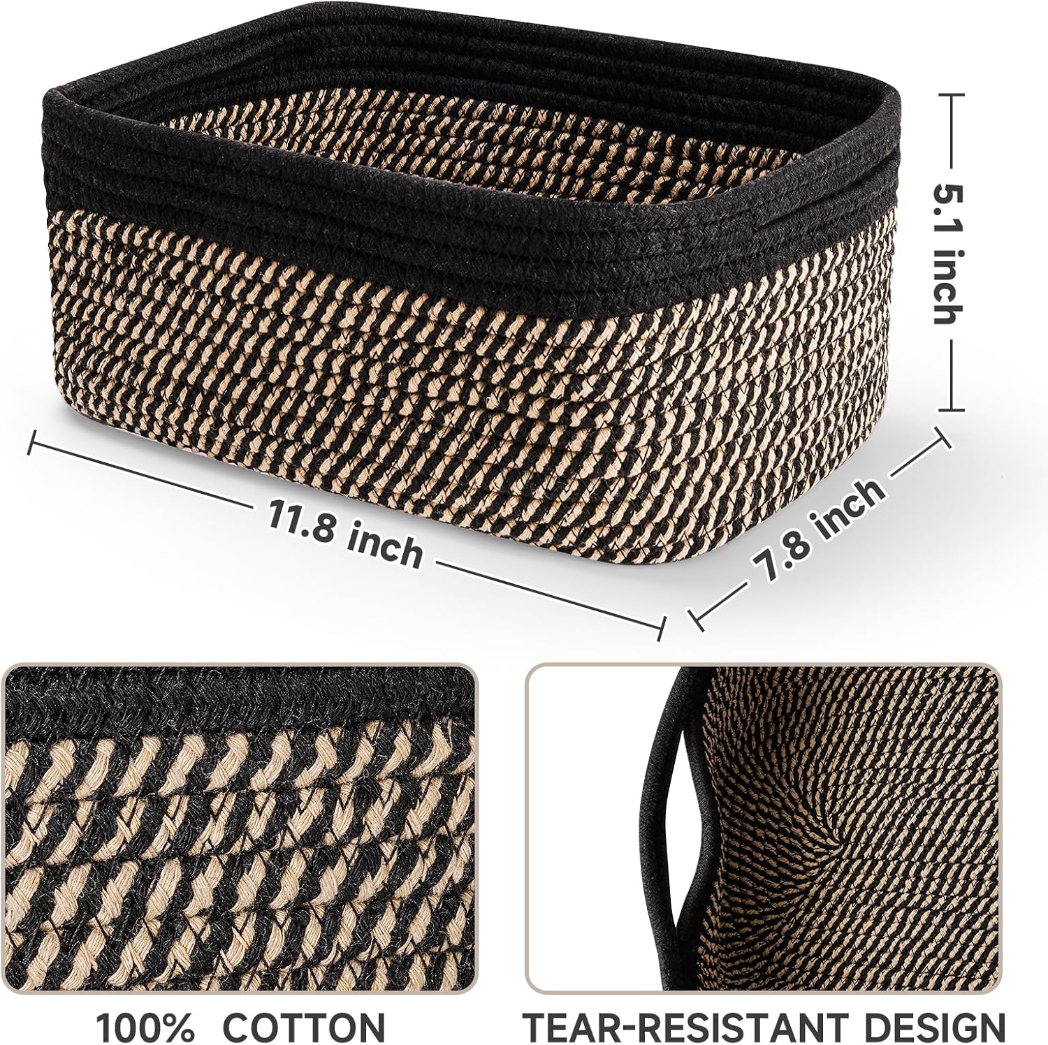 Small Woven Baskets / 11.8"lx7.8"wx5.1"h / Black+brown / Set of 3