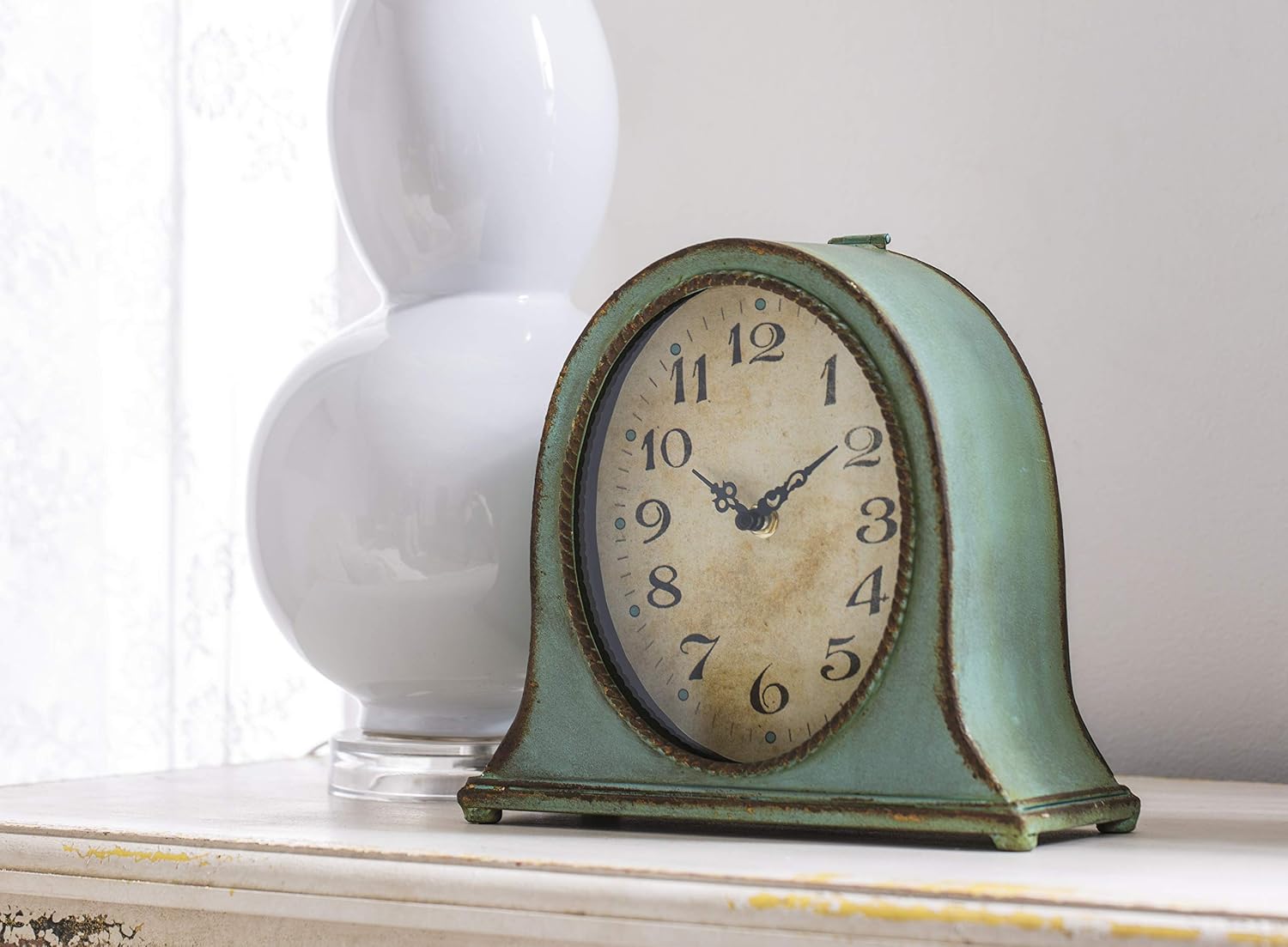 Creative Co-Op Metal Mantel Clock with Aqua Finish