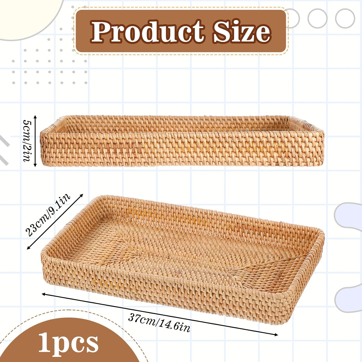 Rattan Storage Basket / 14.6 x 9 x 2
