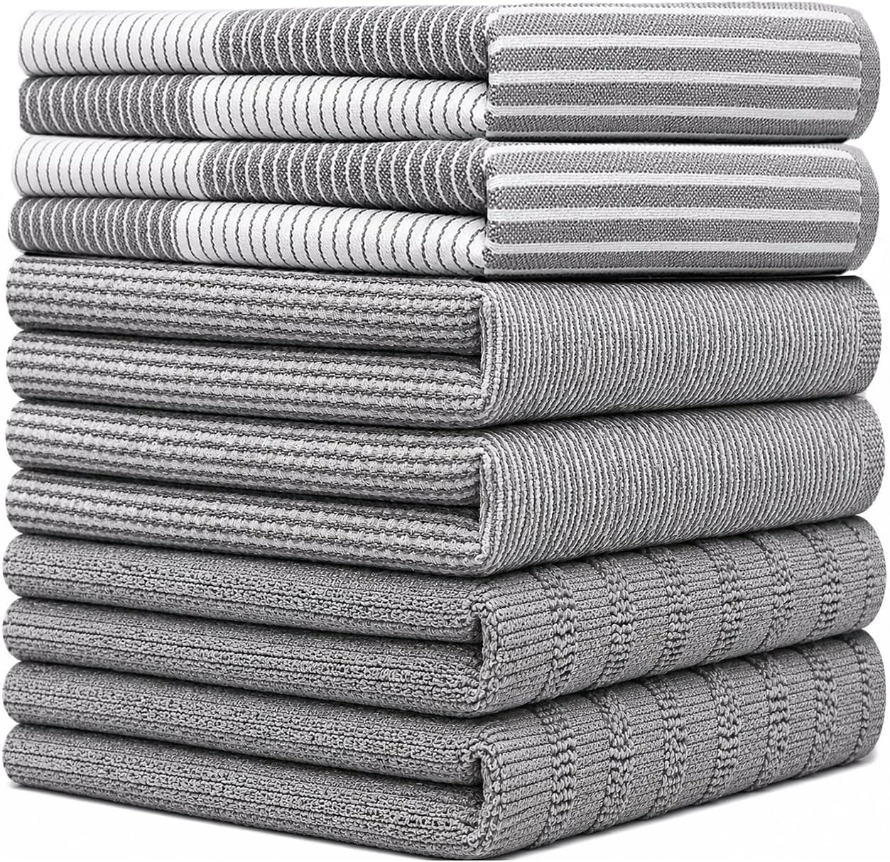 Premium Kitchen Towels 6 Pack 100% Cotton, 20"x28" Dish Towels - Grey | Large Flat & Terry Kitchen Linen Set with