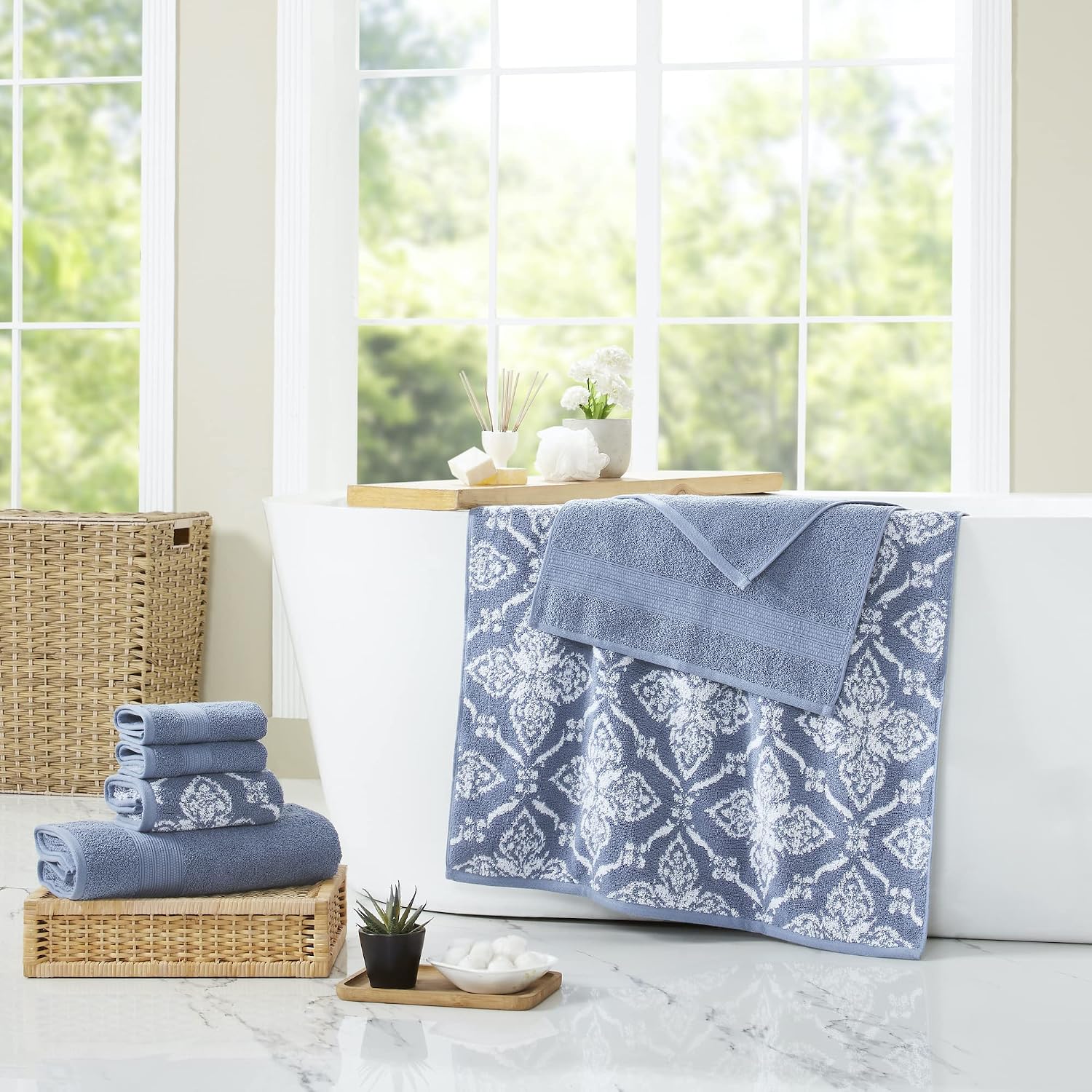Modern Threads Amaris 6-Piece Reversible Yarn Dyed Jacquard Towel Set - Bath Towels, Hand Towels, & Washcloths - Super
