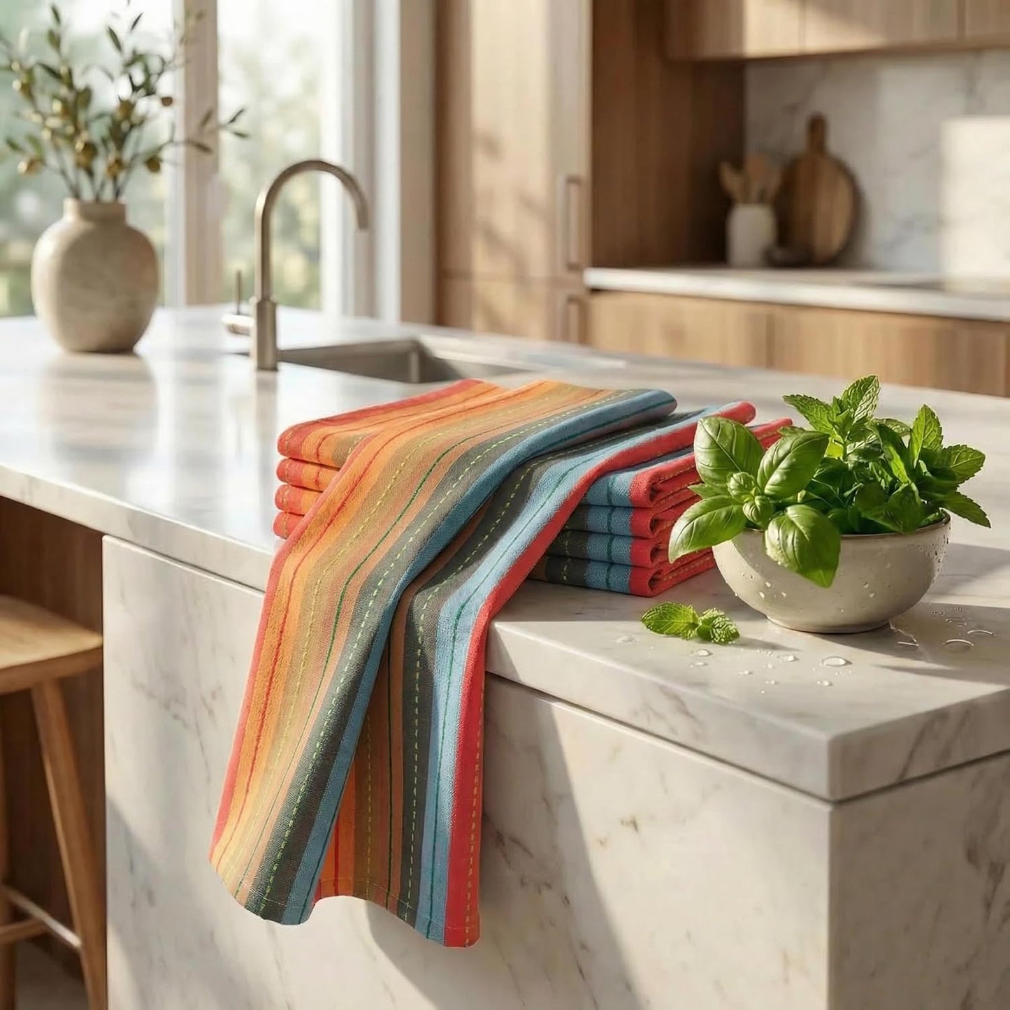 Urban Villa Kitchen Towels 100% Cotton Dish Towels for Kitchen (Set of 6) 20"x30" Highly Absorbent Kitchen Linen Set