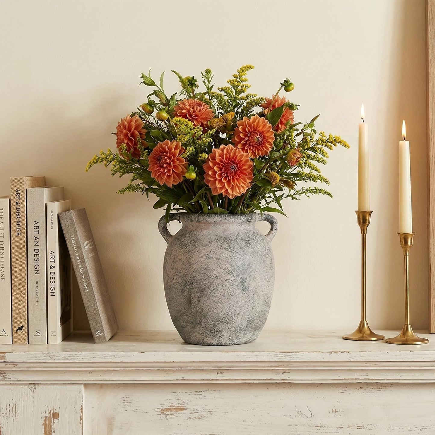7.28" Double Handle Terracotta Ceramic Vase / 7.28 In-rustic-gray