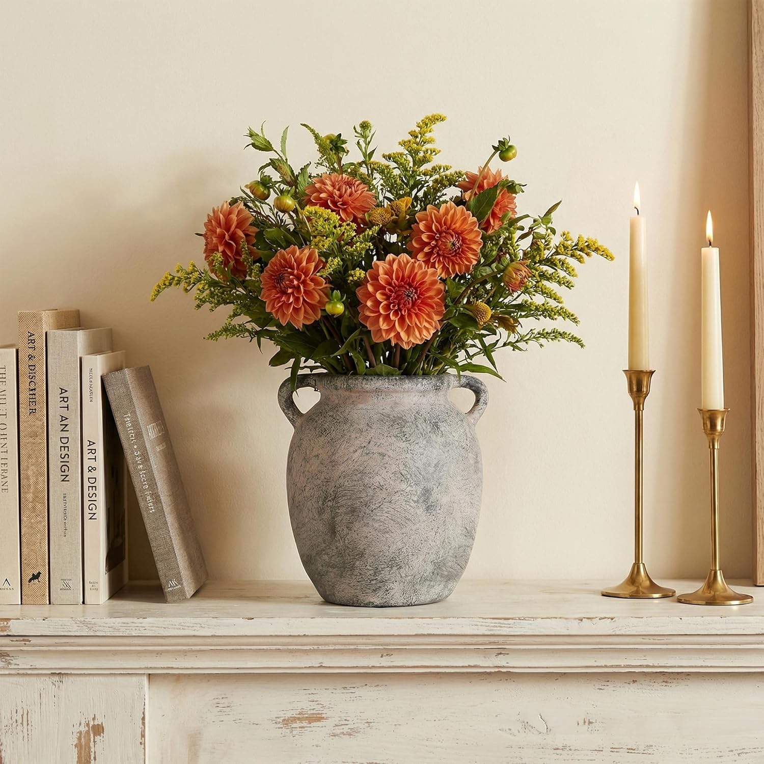 7.28" Double Handle Terracotta Ceramic Vase / 7.28 In-rustic-gray