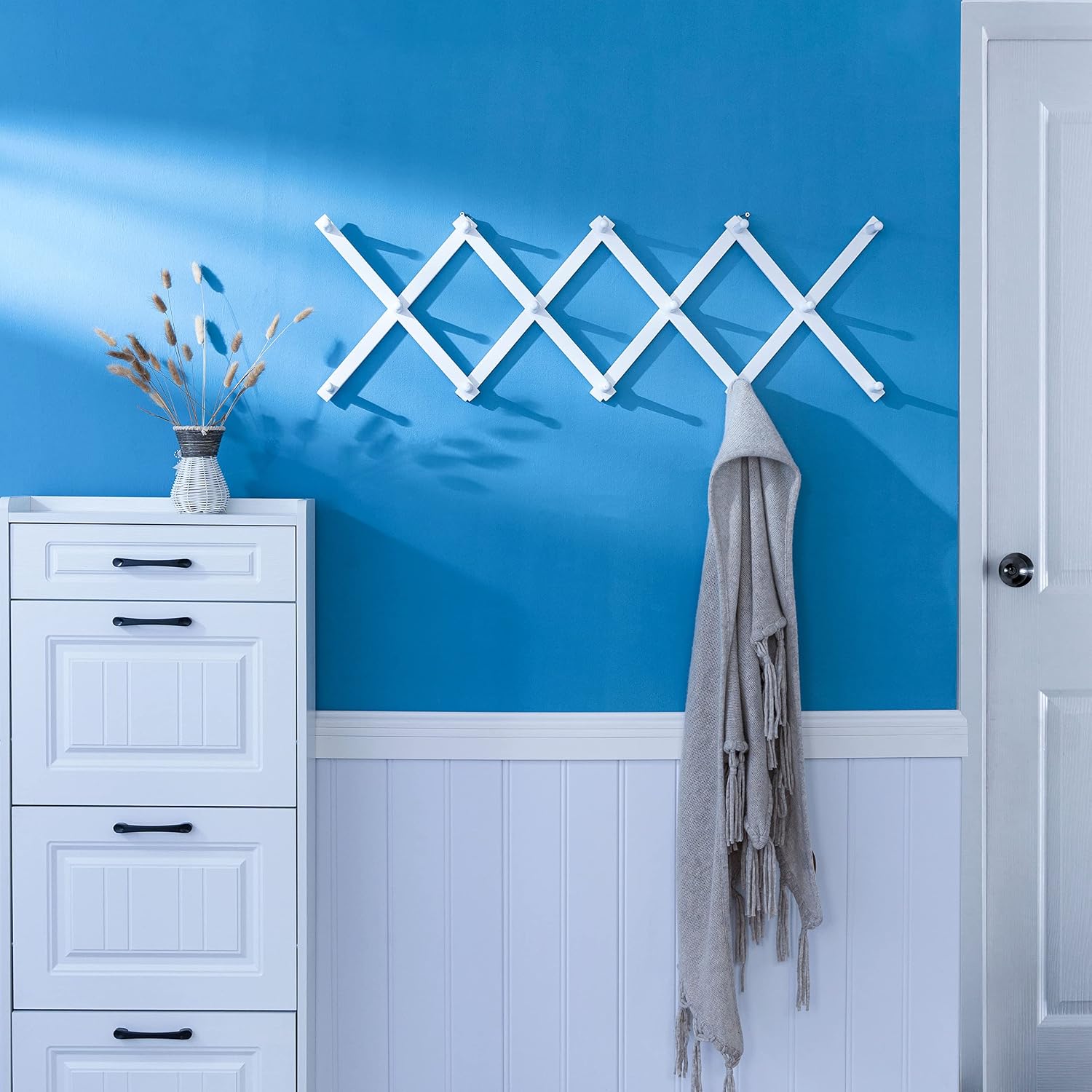 SKOLOO Hat Rack for Wall with 14 Hooks, Pack of 2, Solid Wooden, Modern, Expandable Coat Rack Wall Mount for Coats
