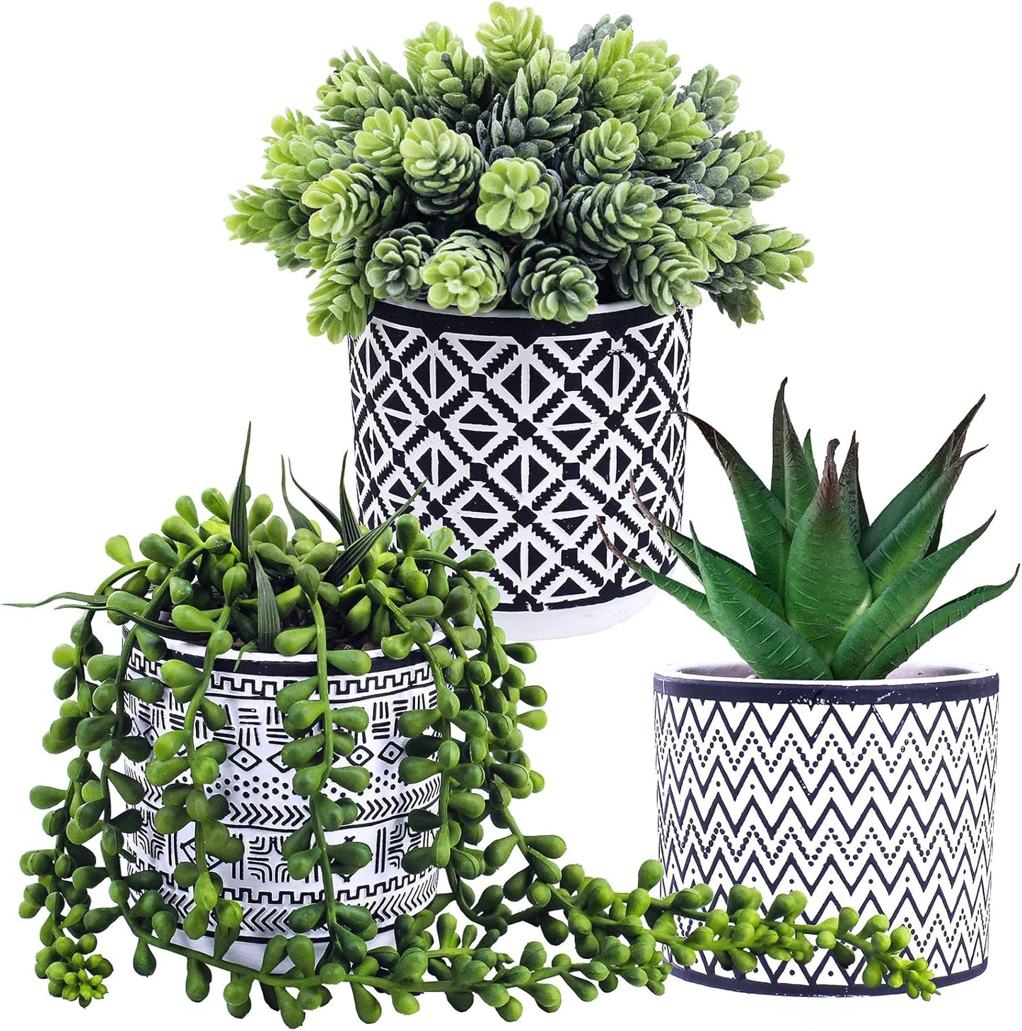 Small Potted Succulents Plants Artificial String of Pearls Aloe Hops Succulents / Black / Set of 3
