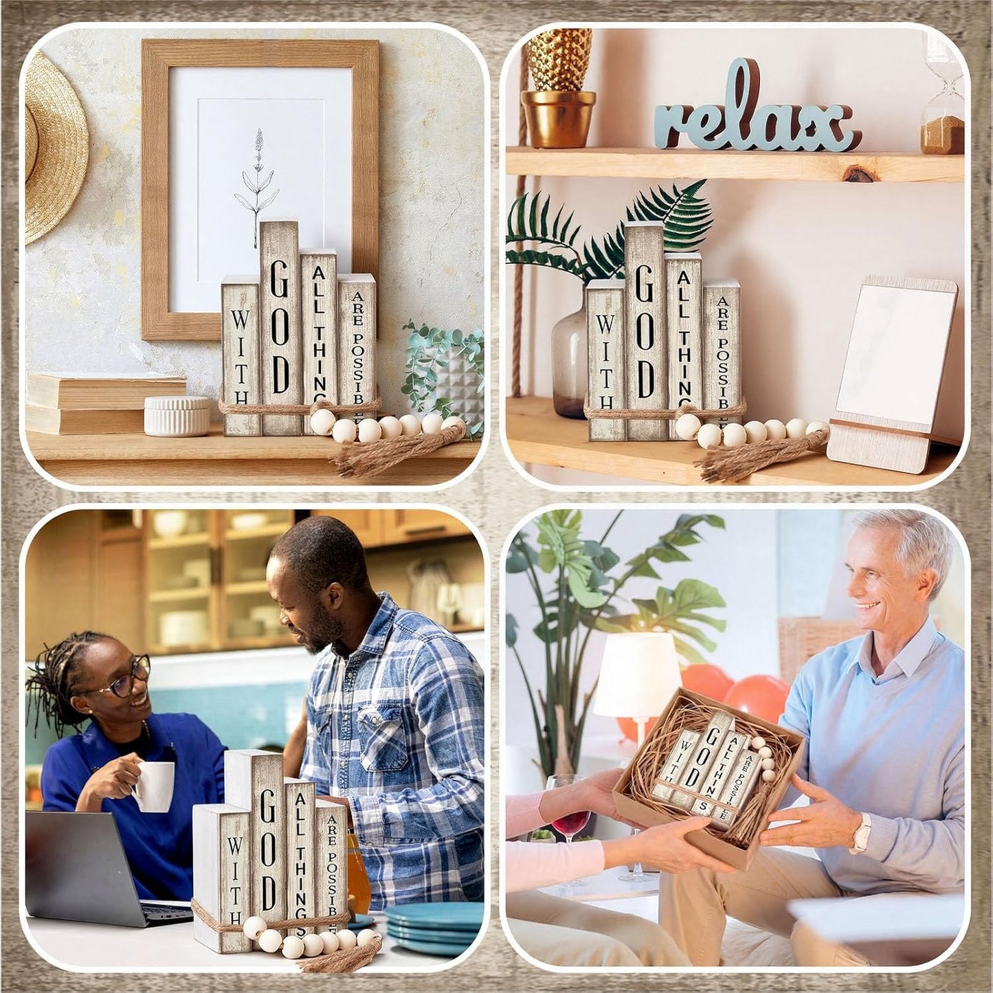 Christian Table Decor Wooden Book Stack Decor / Rustic / Set of 4