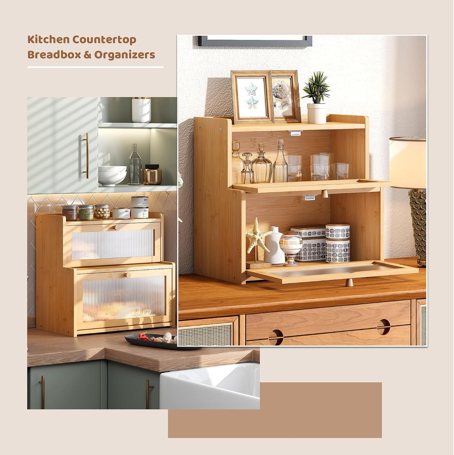 Bread Box for Kitchen Countertop Double Layer Large Corner Bread Box Capacity Bread Storage Bin Farmhouse Breadbox