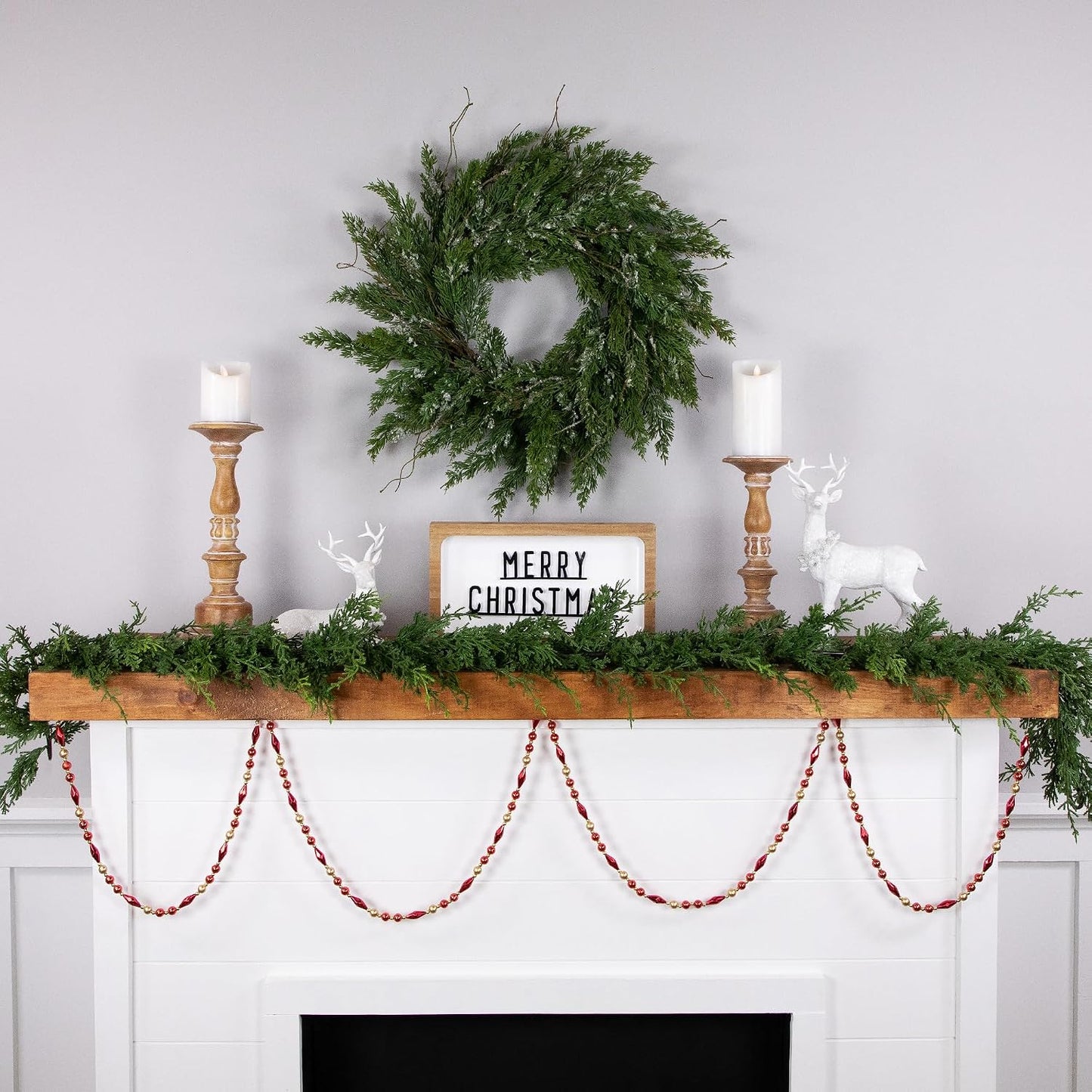 Shiny and Matte Beaded Christmas Garland / Red