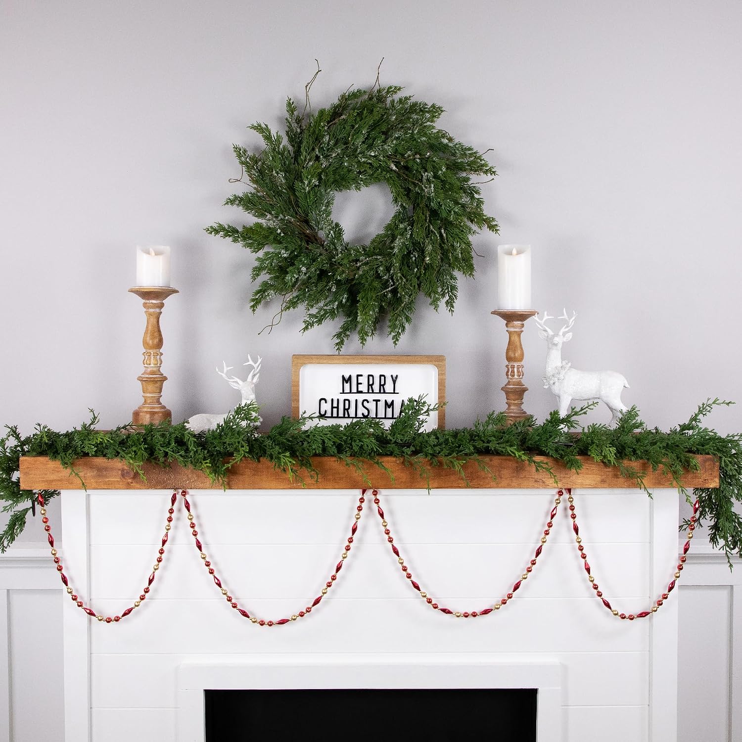 Shiny and Matte Beaded Christmas Garland / Red