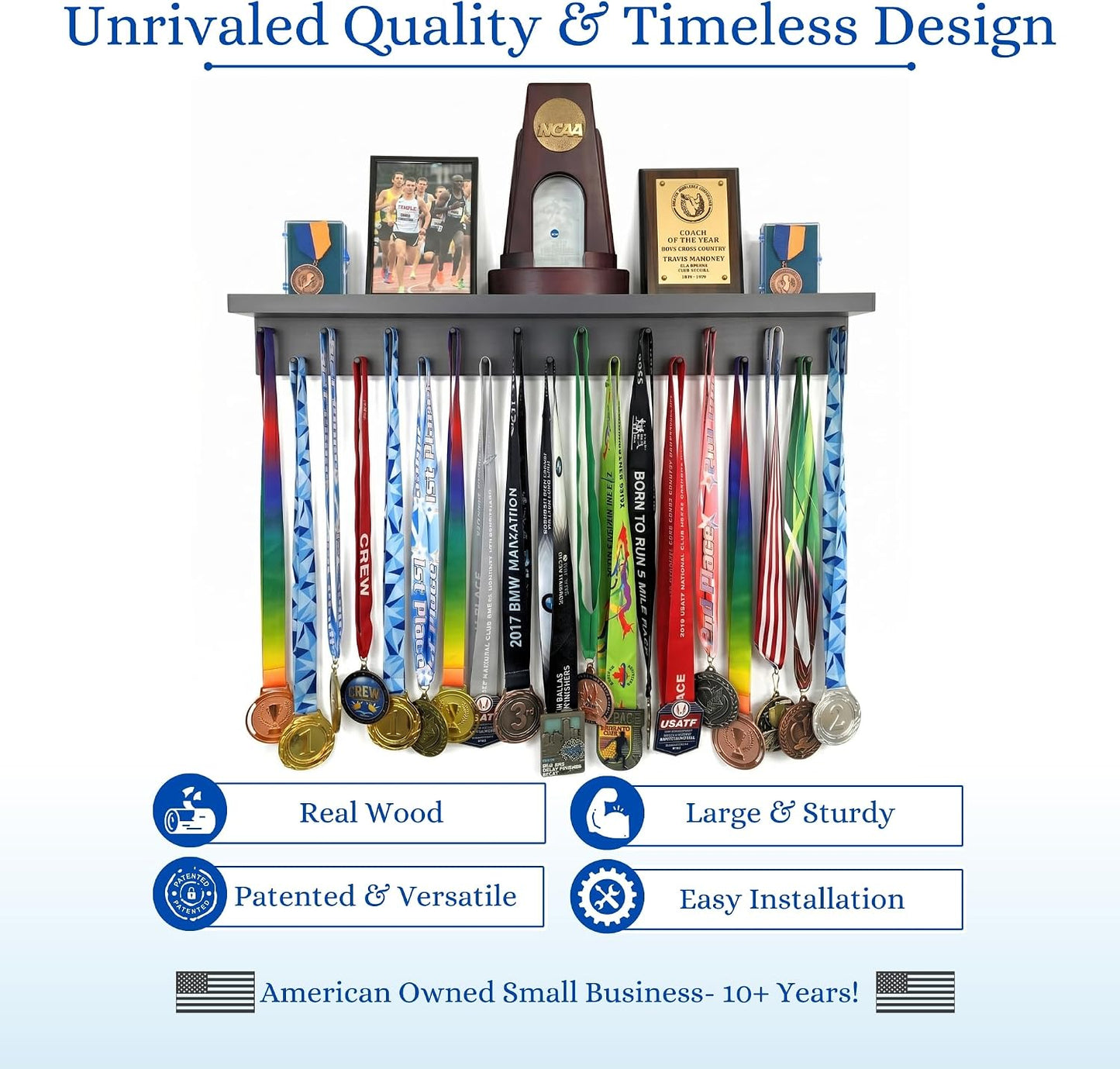Premier Medal Hanger Display Rack and Trophy Shelf for Gymnastics, Soccer, Basketball, Football, and More – 2, ft