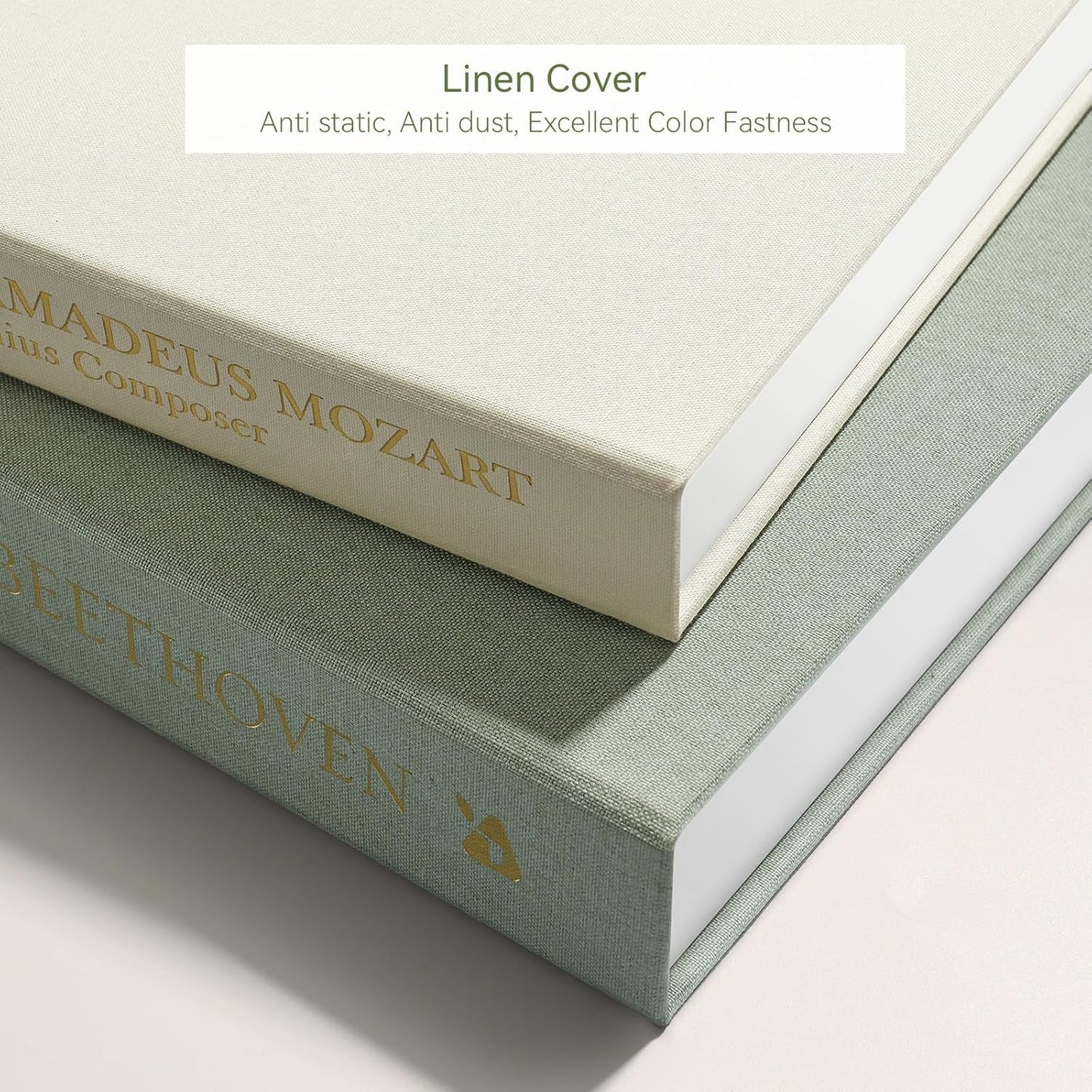 Minimalist Linen Hardcover Faux/Fake Books / Sage-beige / Musician / Set of 2