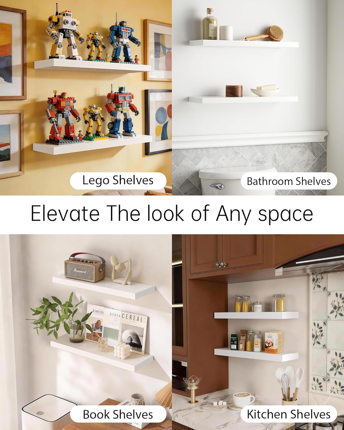 Floating Shelves White / White - Modern Minimalist Style / 22.5inches / Set of 2