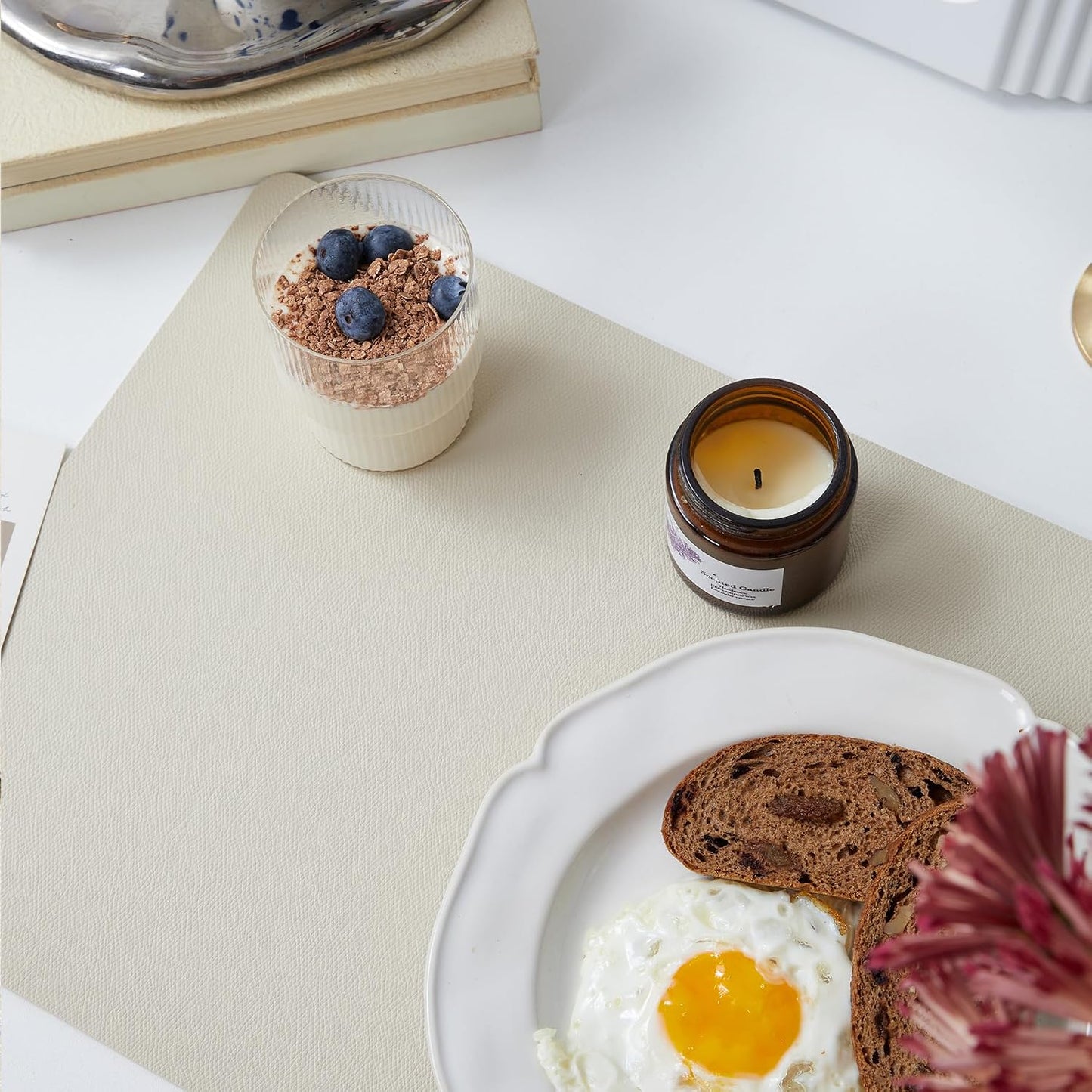 DOLOPL Beige Placemats Set of 8, Faux Leather Place Mats, Modern Dining | Leather-look, Easy Clean,Washable, Heat