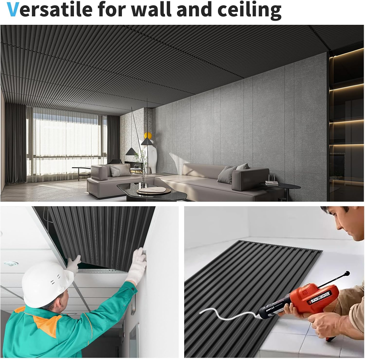 FT PVC Decorative Drop Ceiling Tiles / 24 x 48 / Oblong - Black / Set of 12