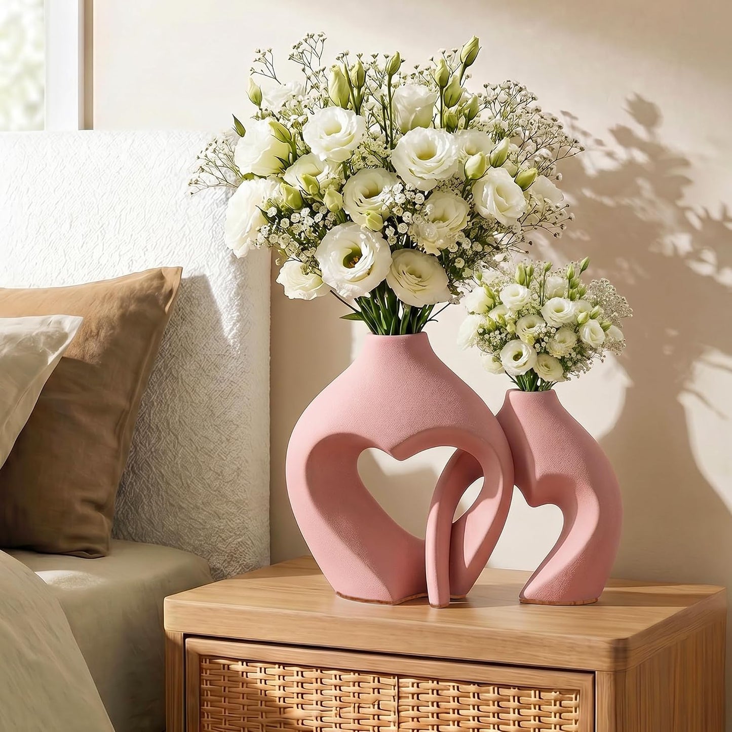 Ceramic Flower Vases Home Decor Heart Shaped Vase Nordic Heart Shaped Vases / Pink / Set of 2