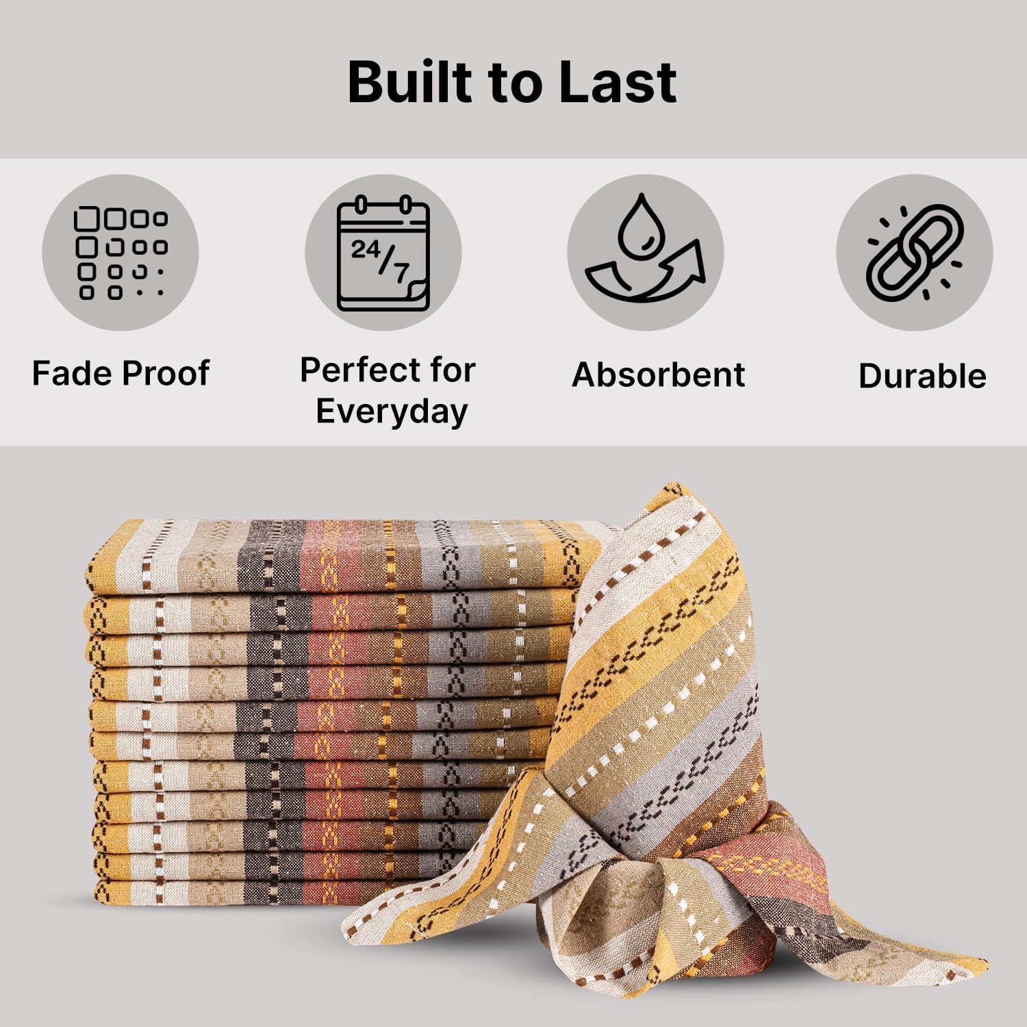 LFH Home Cotton Rich Cloth Salsa Napkin Set of 12 Washable Soft Durable Striped Napkins for Dining Wedding Daily Use