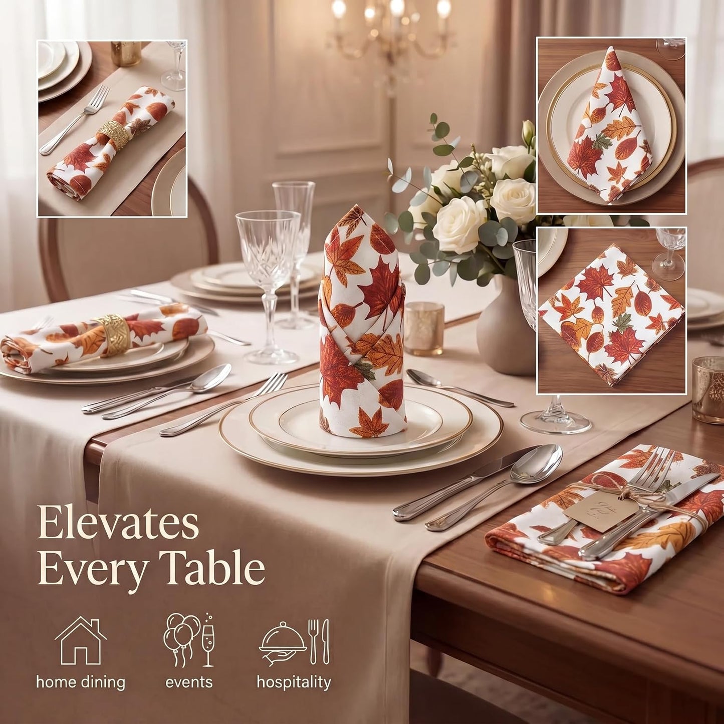 Urban Villa Cloth Napkins Cotton 20x20 (Set of 12) Harvest Leaf Print